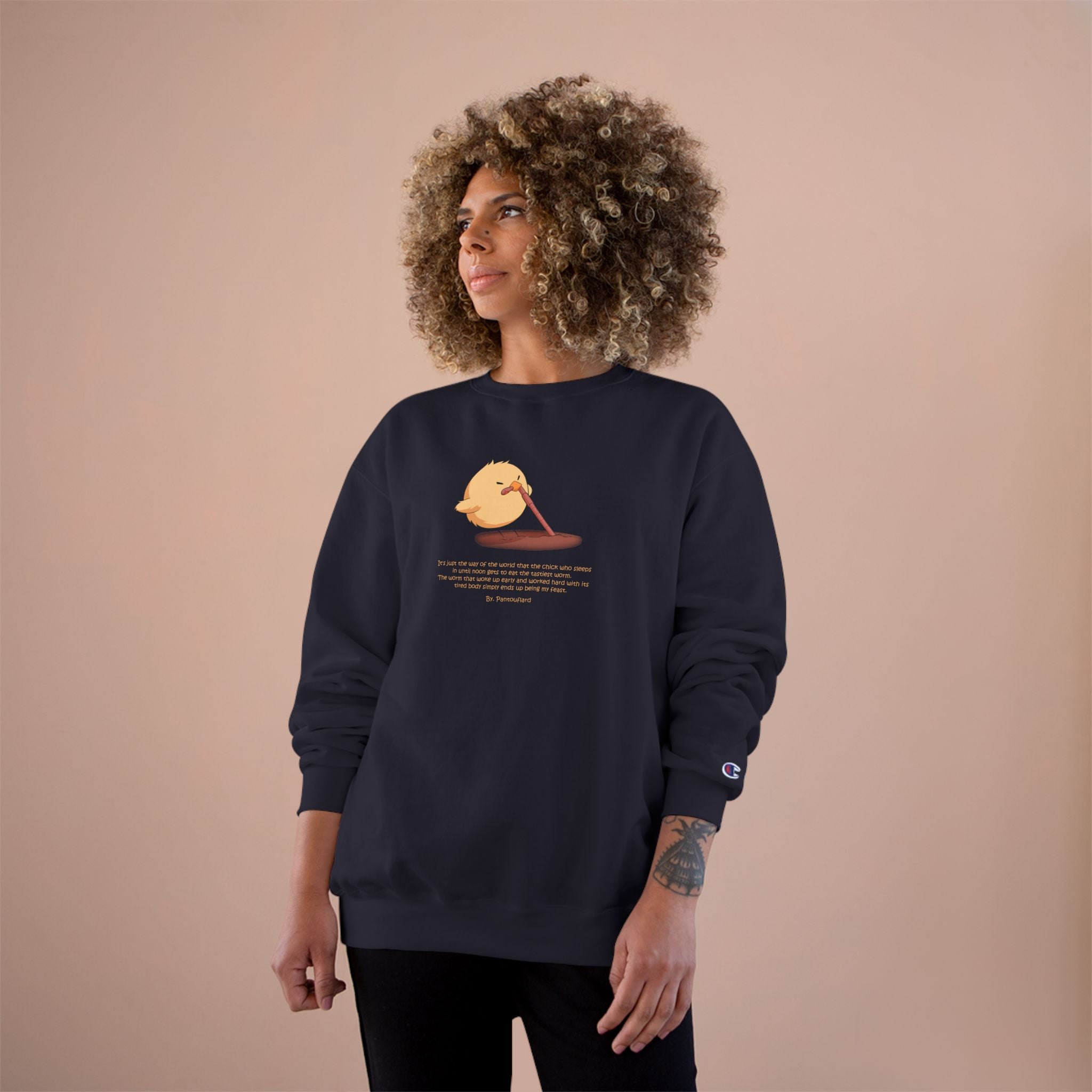 Champion Unisex White Pantouflard Chick Cotton Blend Crewneck Sweatshirt