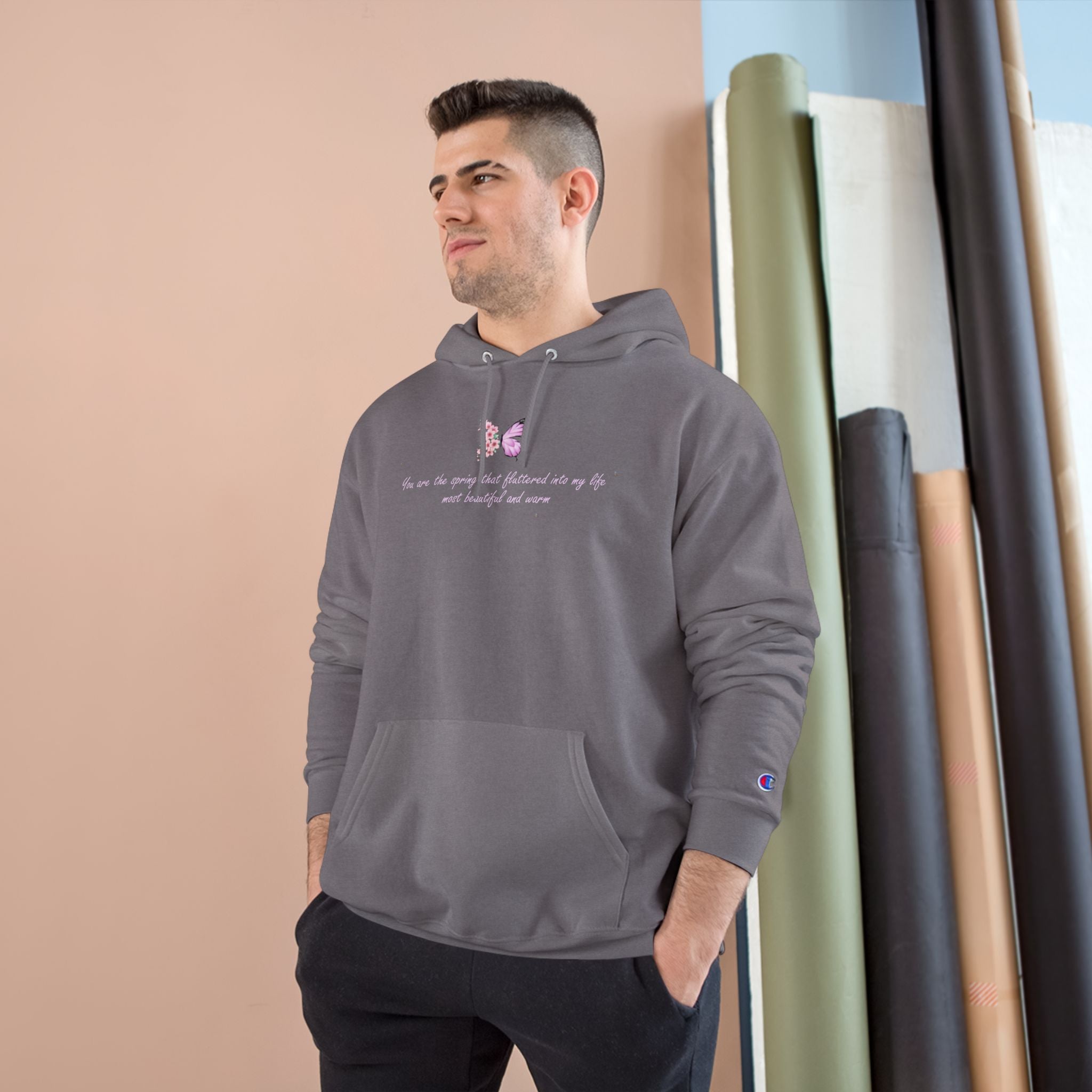 Unisex White Floral Butterfly Spring Quote Cotton Blend Champion Hoodie