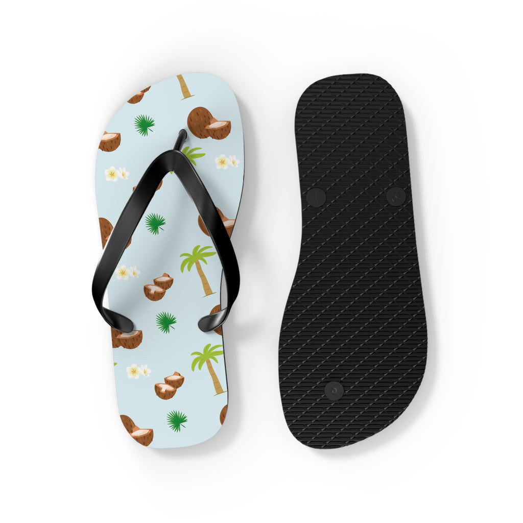 Unisex Light Blue Coconut Palm Tree Tropical Pattern EVA Polyester Flip Flops