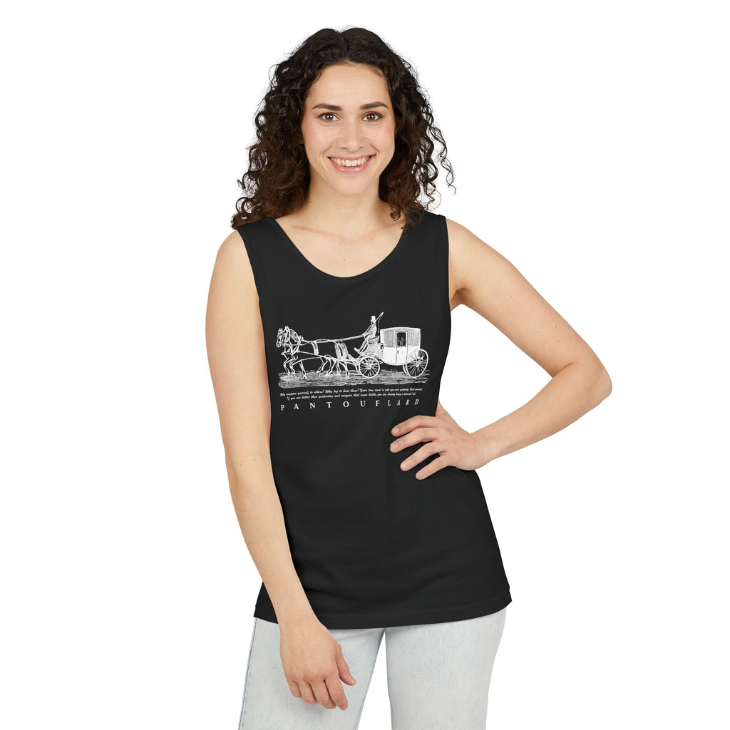 Unisex Black Pantouflard Carriage Cotton Garment-Dyed Tank Top