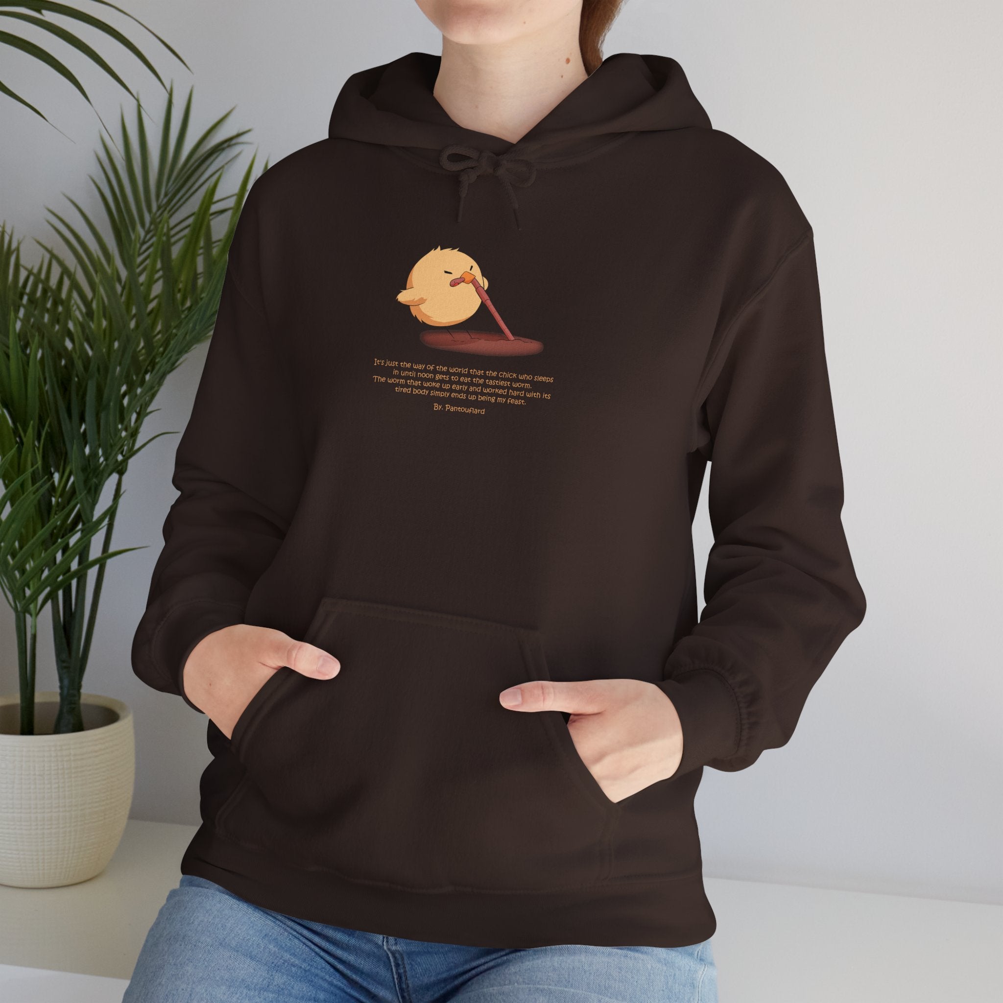 Kitsch Kawaii Chick & Worm Graphic Hoodie - The Quiet Victory (Aesthetic Streetwear Fleece)