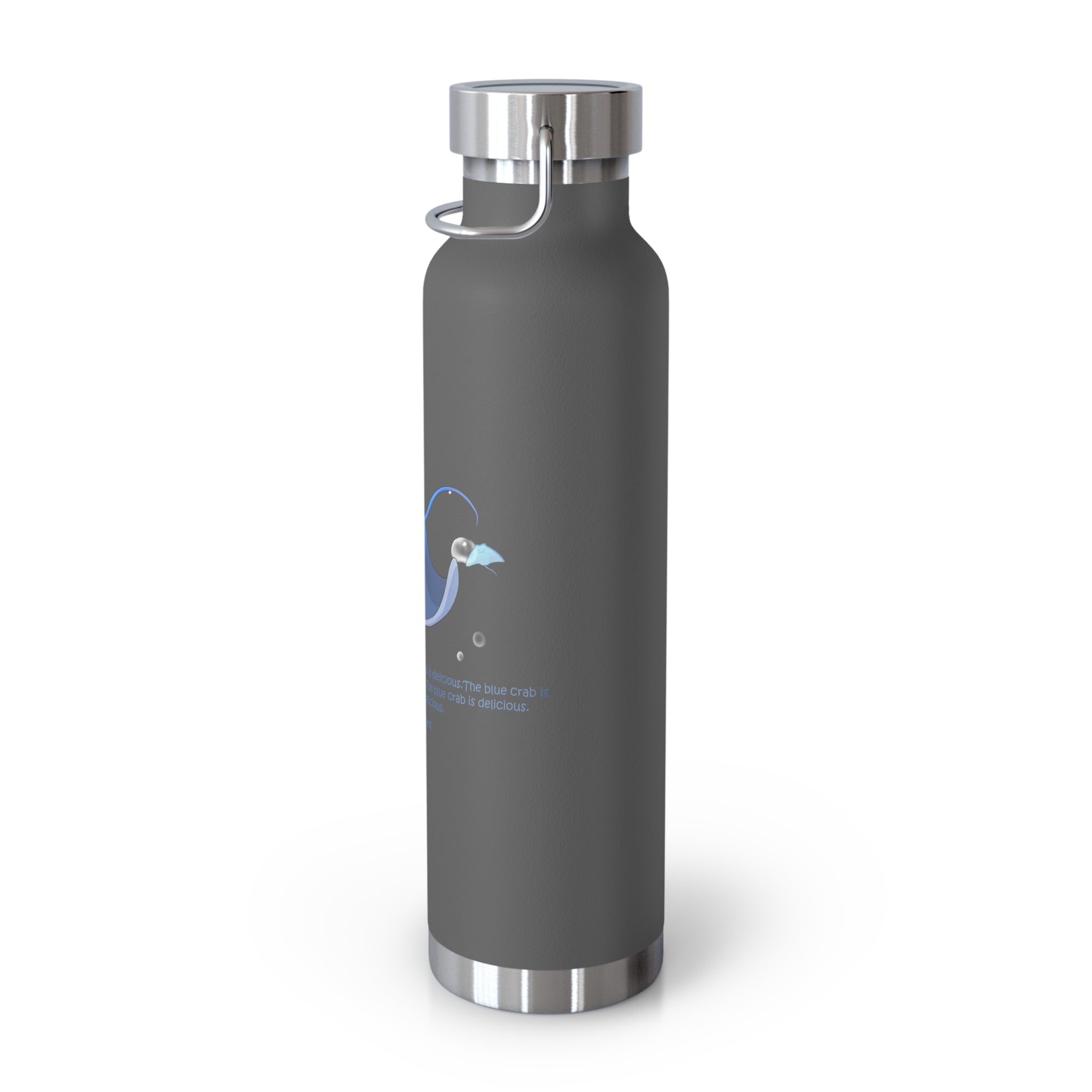 Cyan Blue Cute Stingray Eating Crab Quote 22oz Copper Vacuum Insulated Bottle