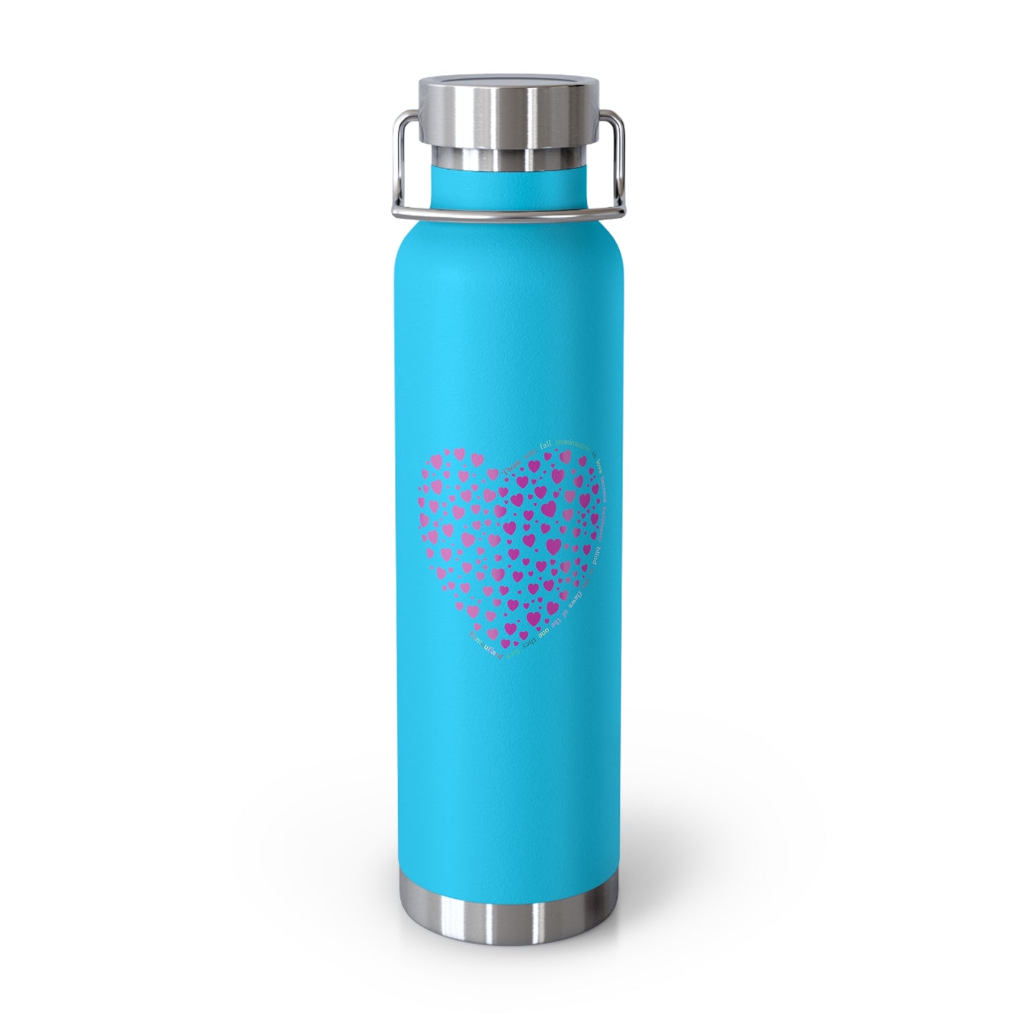 Copper Vacuum Insulated Water Bottle, 22oz (Pink Heart Design)