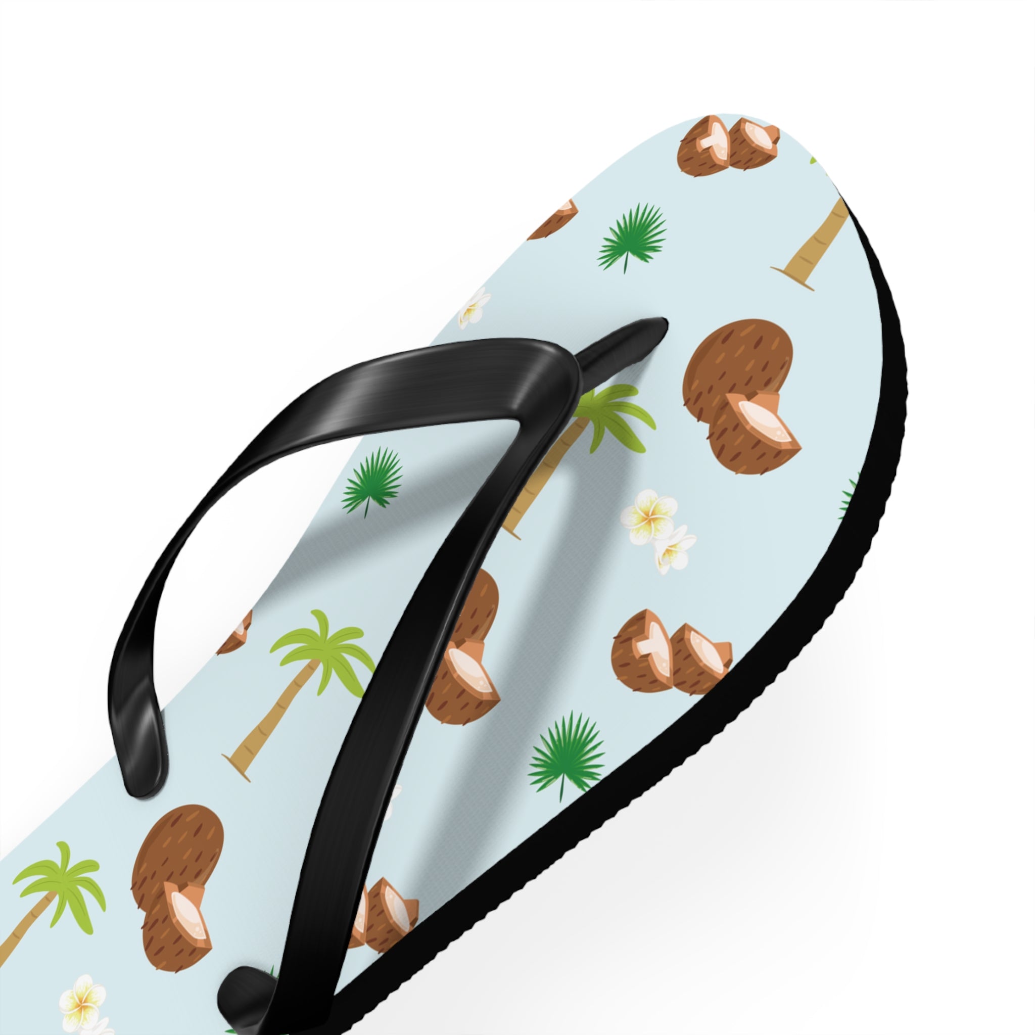 Unisex Light Blue Coconut Palm Tree Tropical Pattern EVA Polyester Flip Flops