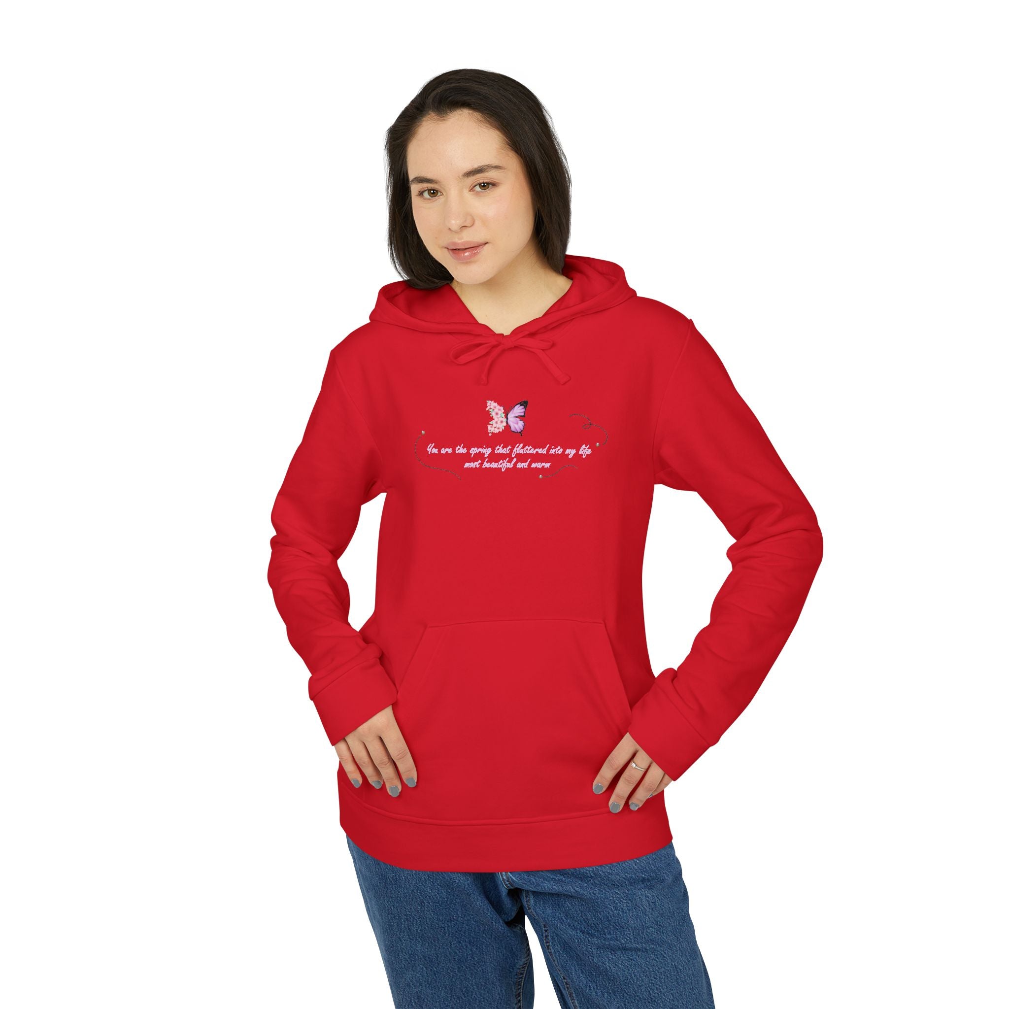 Unisex White Floral Butterfly Spring Quote BCI Cotton Adidas Hoodie