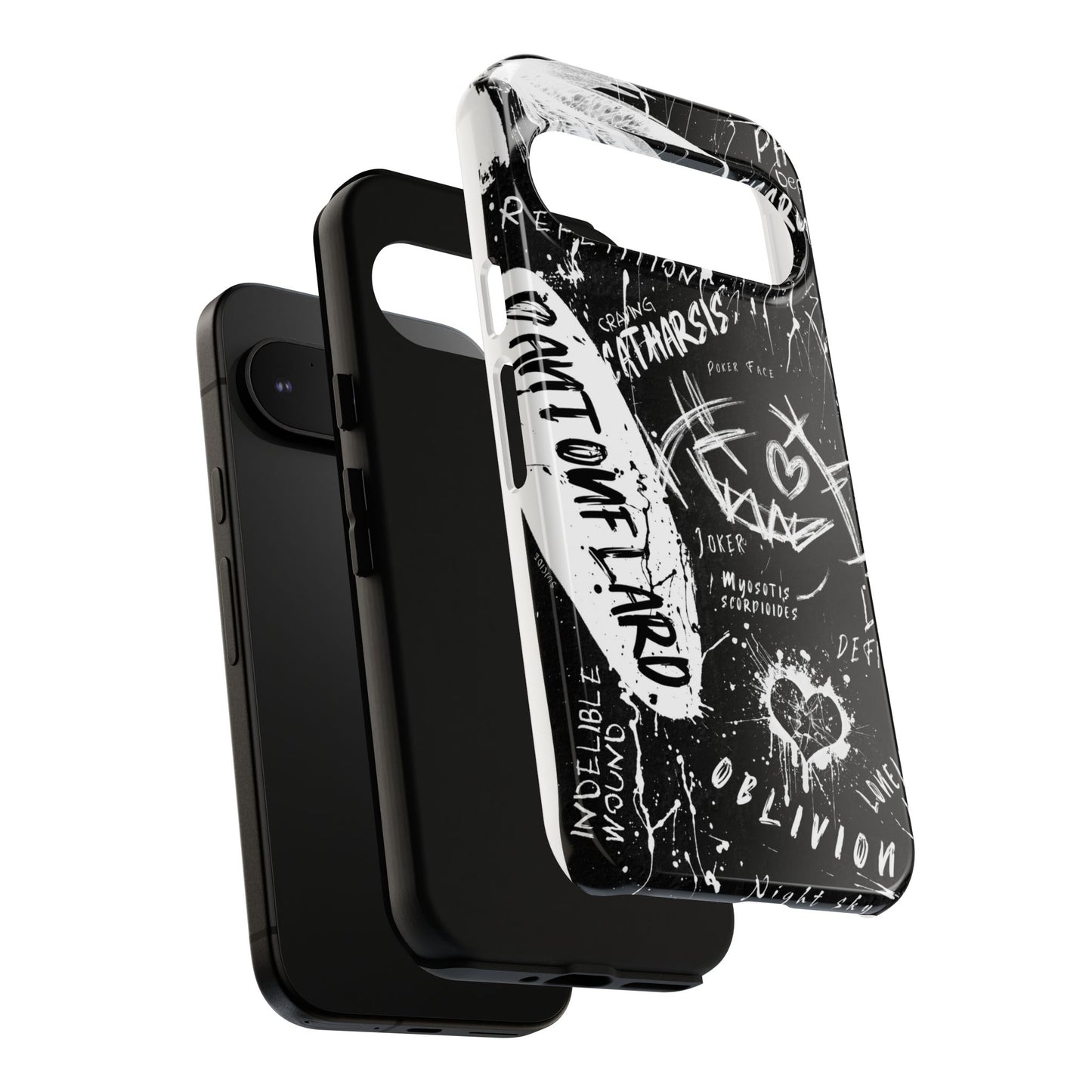 Fundas resistentes: funda atrevida para iPhone, Galaxy, Google Pixel, diseño de grafiti negro, estética urbana, regalo para amantes del arte, accesorios de teléfono modernos, estilo callejero