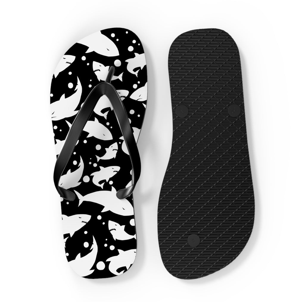 Men's/Women's Black and White Shark Print Flip Flops - Graphic Thong Sandals