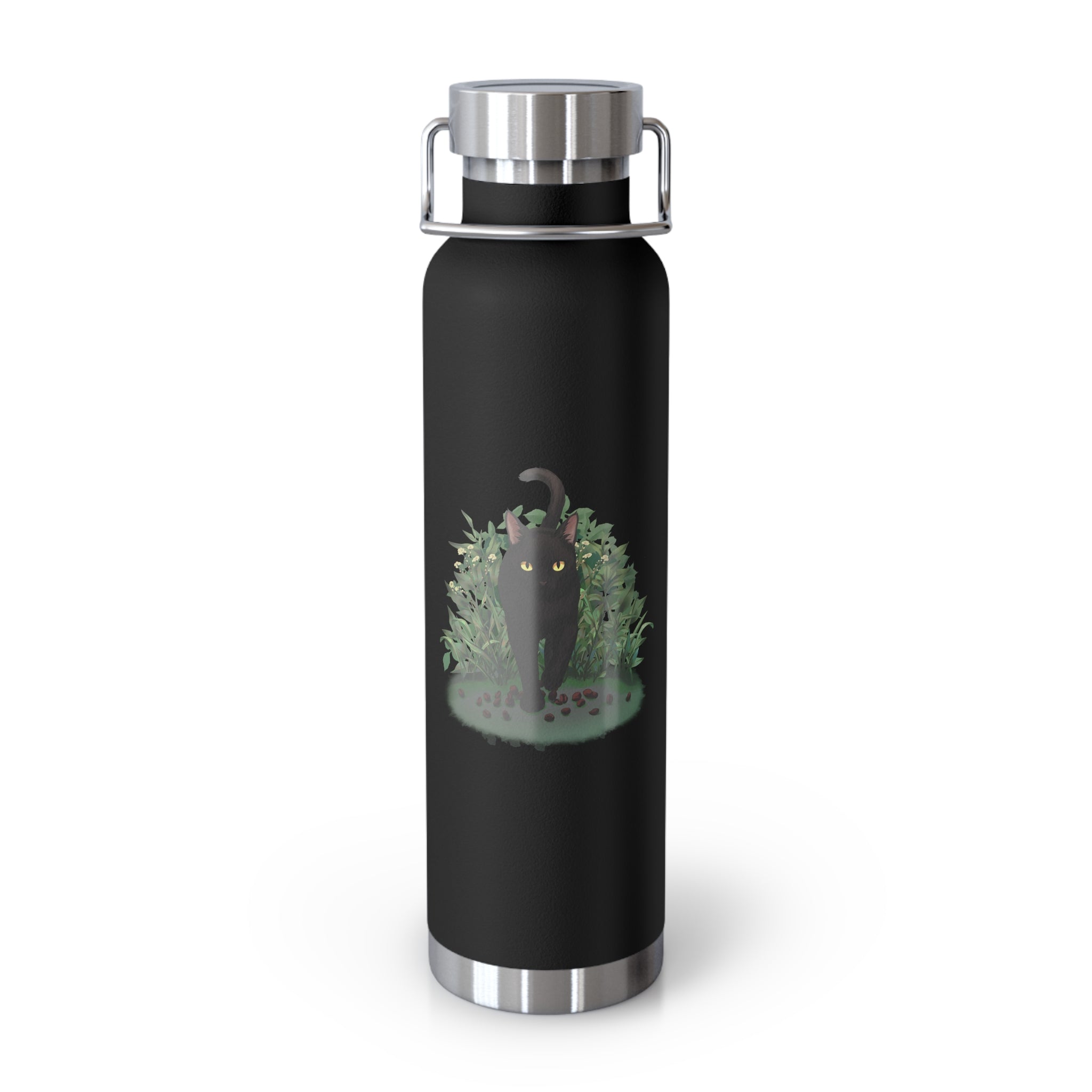 Black Mysterious Black Cat in Bushes 22oz Copper Vacuum Insulated Bottle