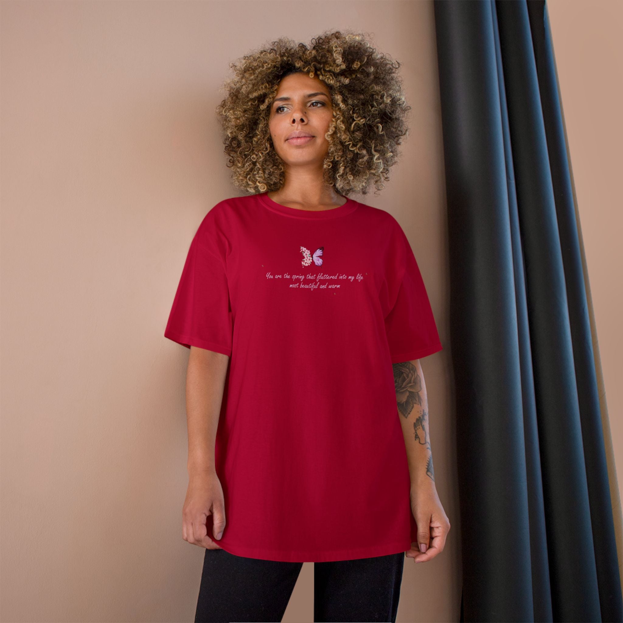 Unisex White Floral Butterfly Spring Quote 100% Cotton Champion T-Shirt