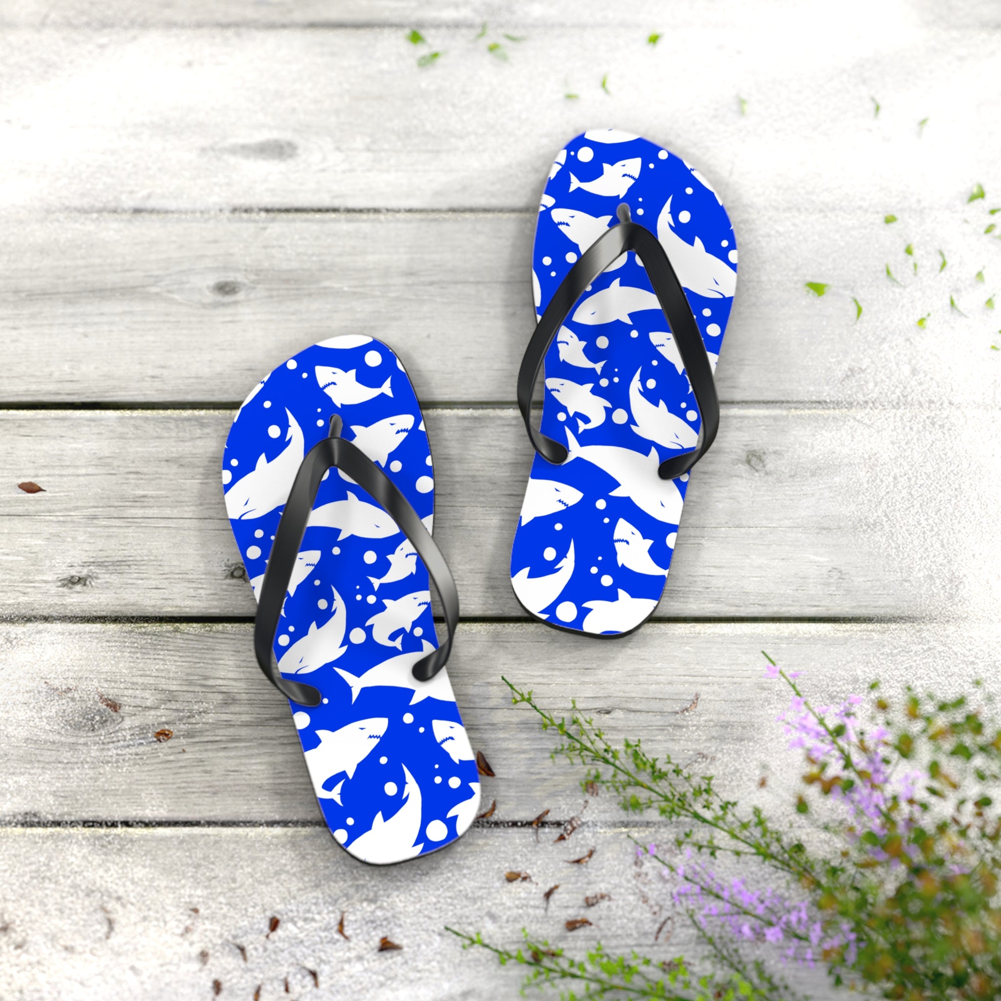 Unisex Royal Blue Shark Silhouette Pattern EVA Polyester Flip Flops