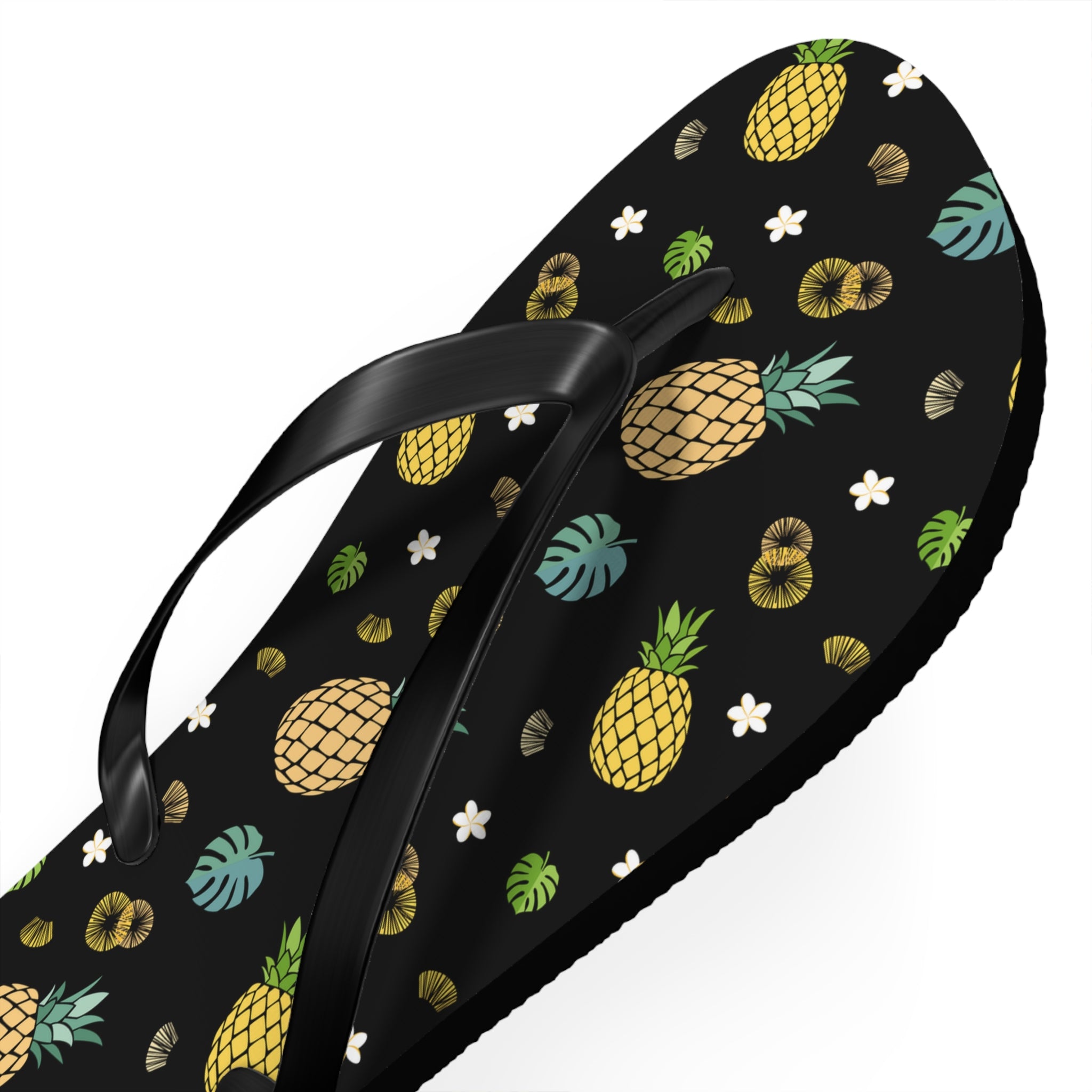 Unisex Black Pineapple Tropical Pattern EVA Polyester Flip Flops