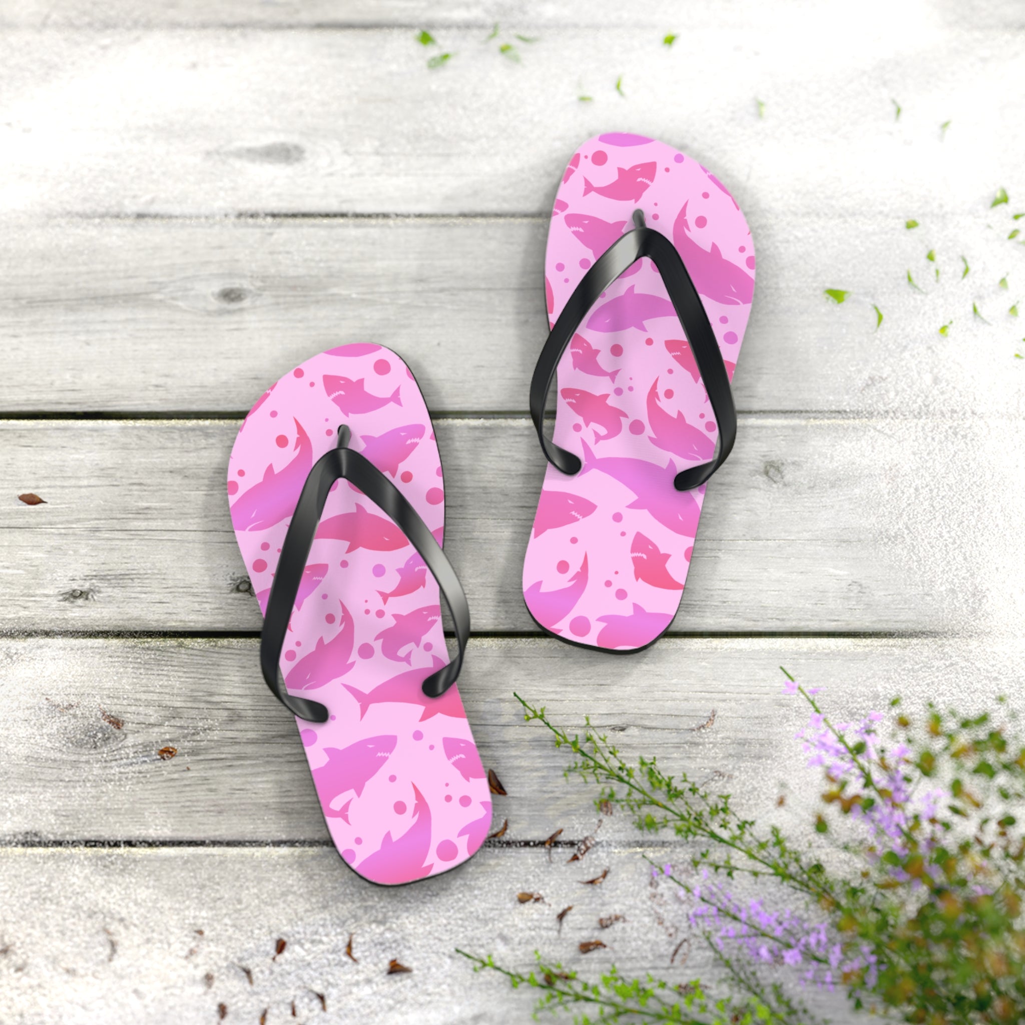 Unisex Pink Shark Silhouette Pattern EVA Polyester Flip Flops