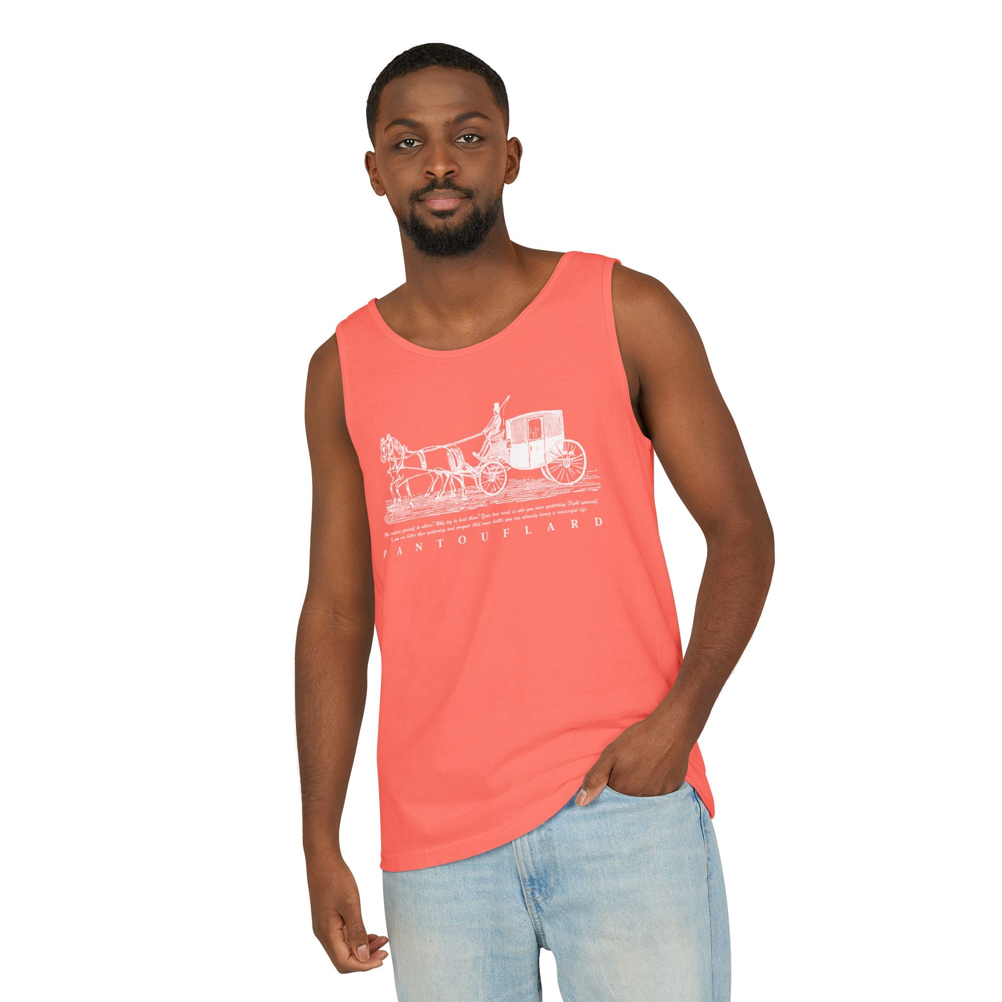 Unisex Black Pantouflard Carriage Cotton Garment-Dyed Tank Top