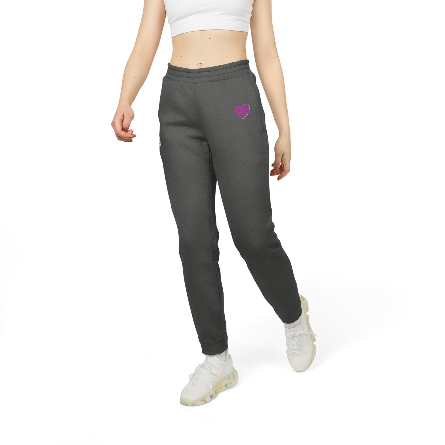 Adidas Unisex Fleece Joggers with Pink Heart Design