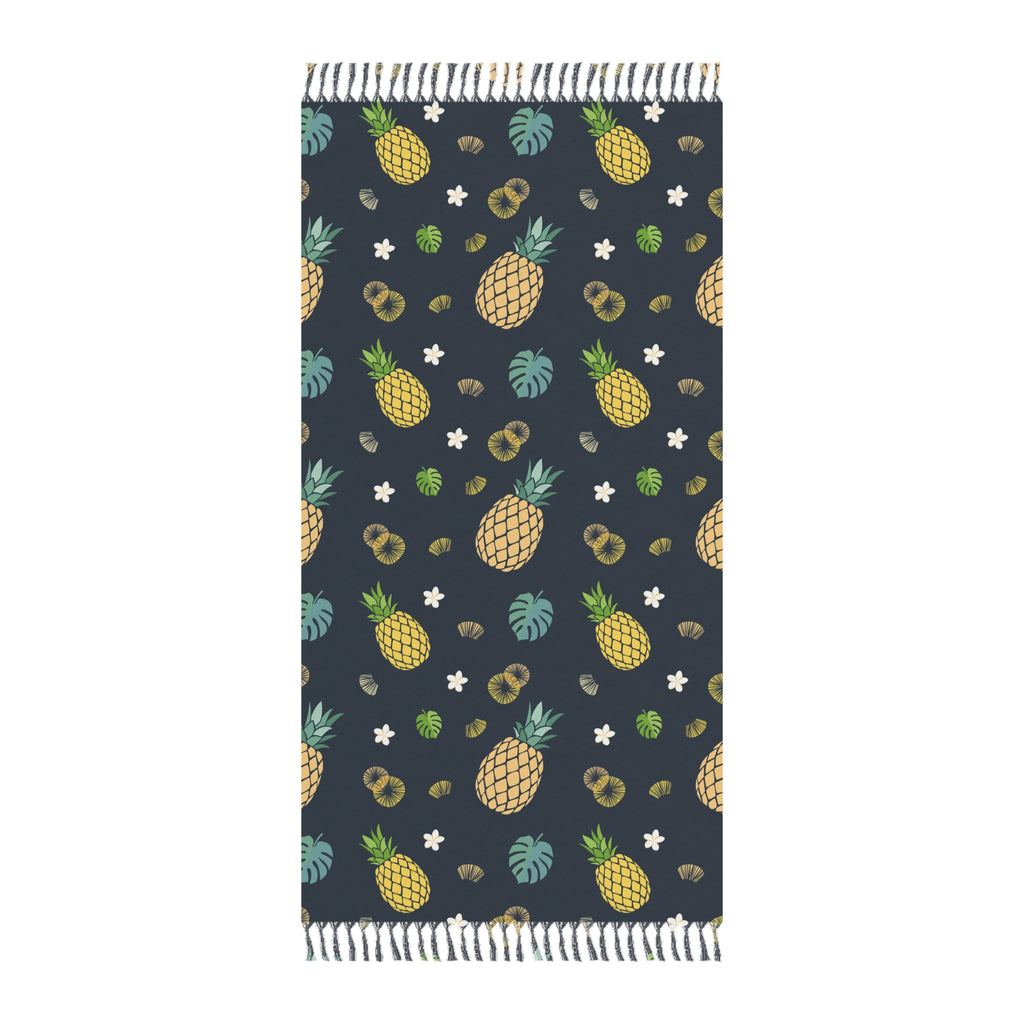 Navy Blue Pineapple Tropical Pattern 100% Polyester Boho Beach Cloth