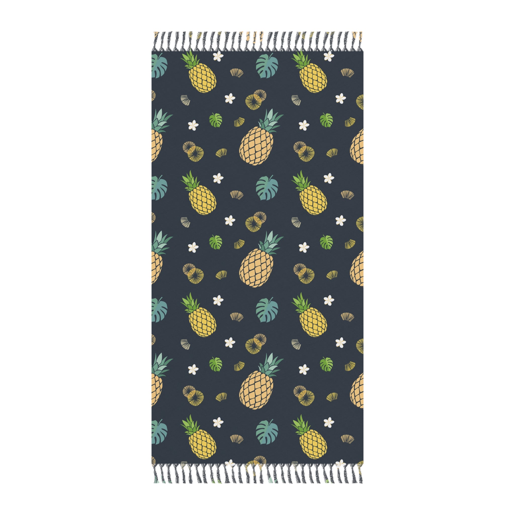Navy Blue Pineapple Tropical Pattern 100% Polyester Boho Beach Cloth