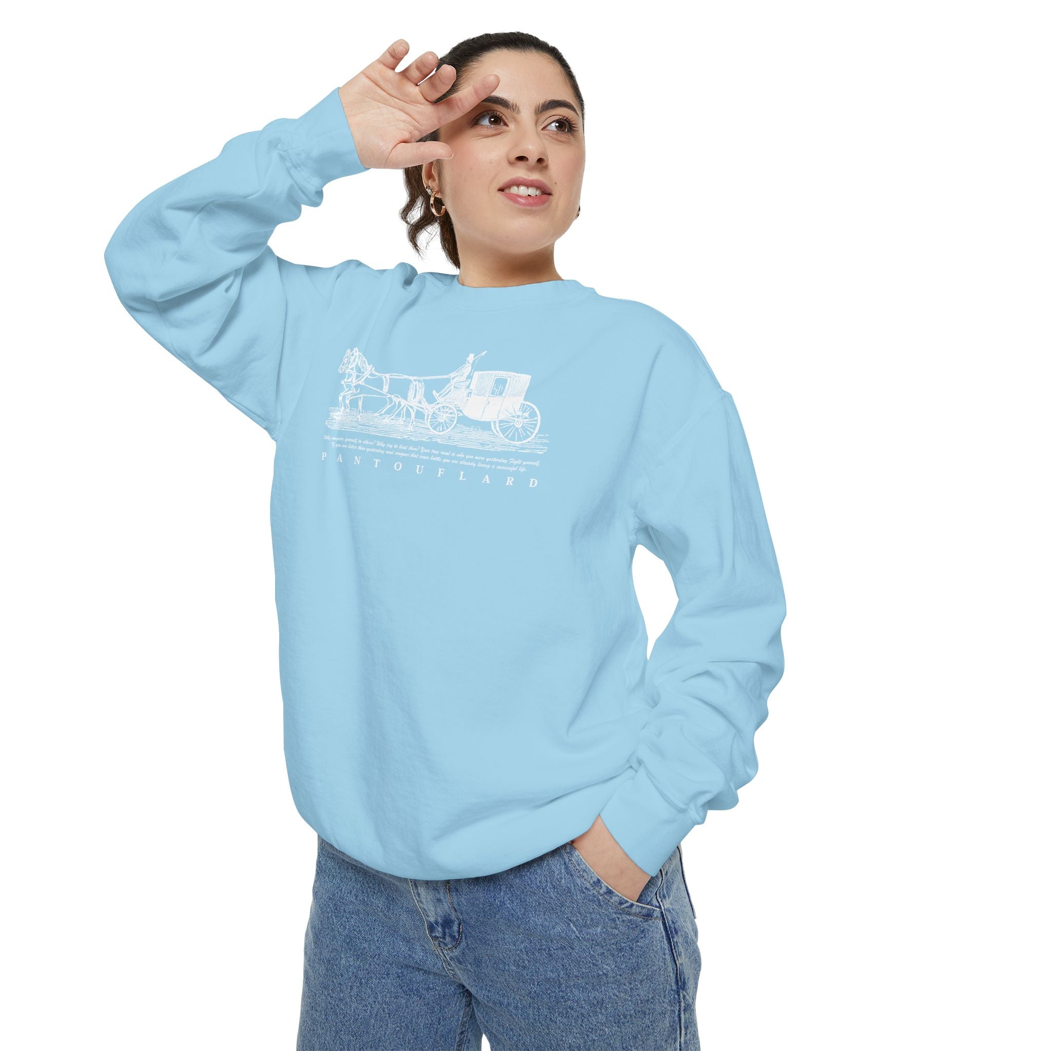 Unisex Navy Vintage Carriage Graphic Cotton Blend Sweatshirt