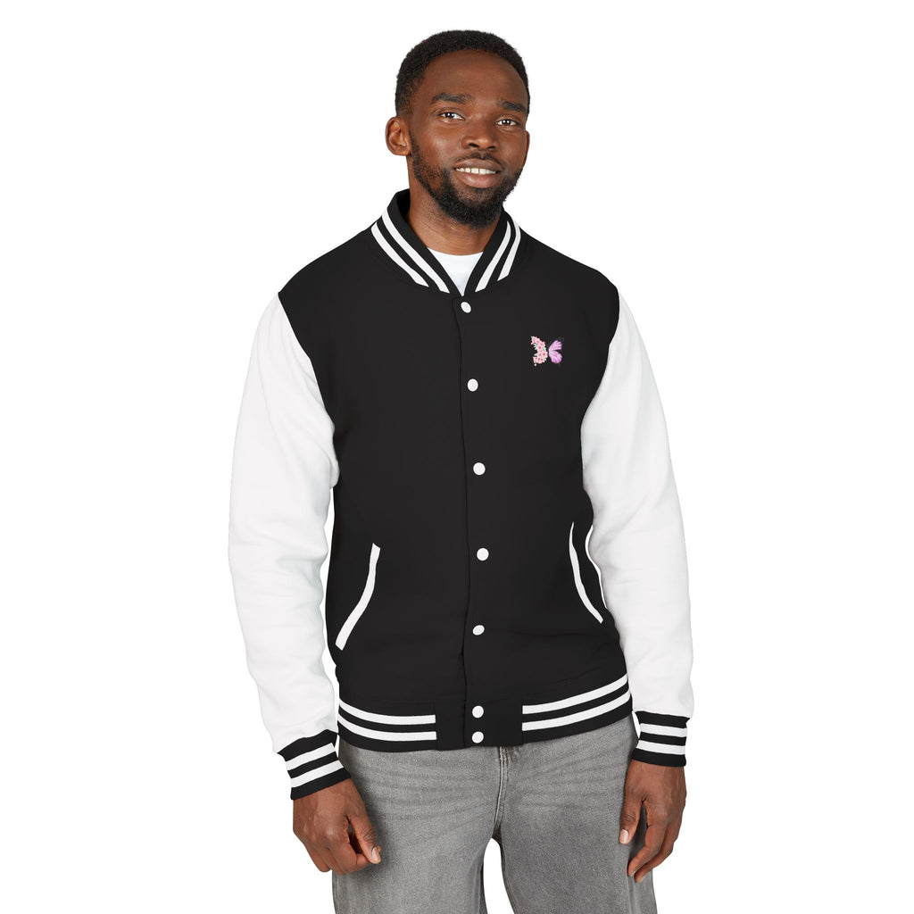 Unisex Navy Blue Floral Butterfly Spring Quote Cotton Blend Letterman Jacket