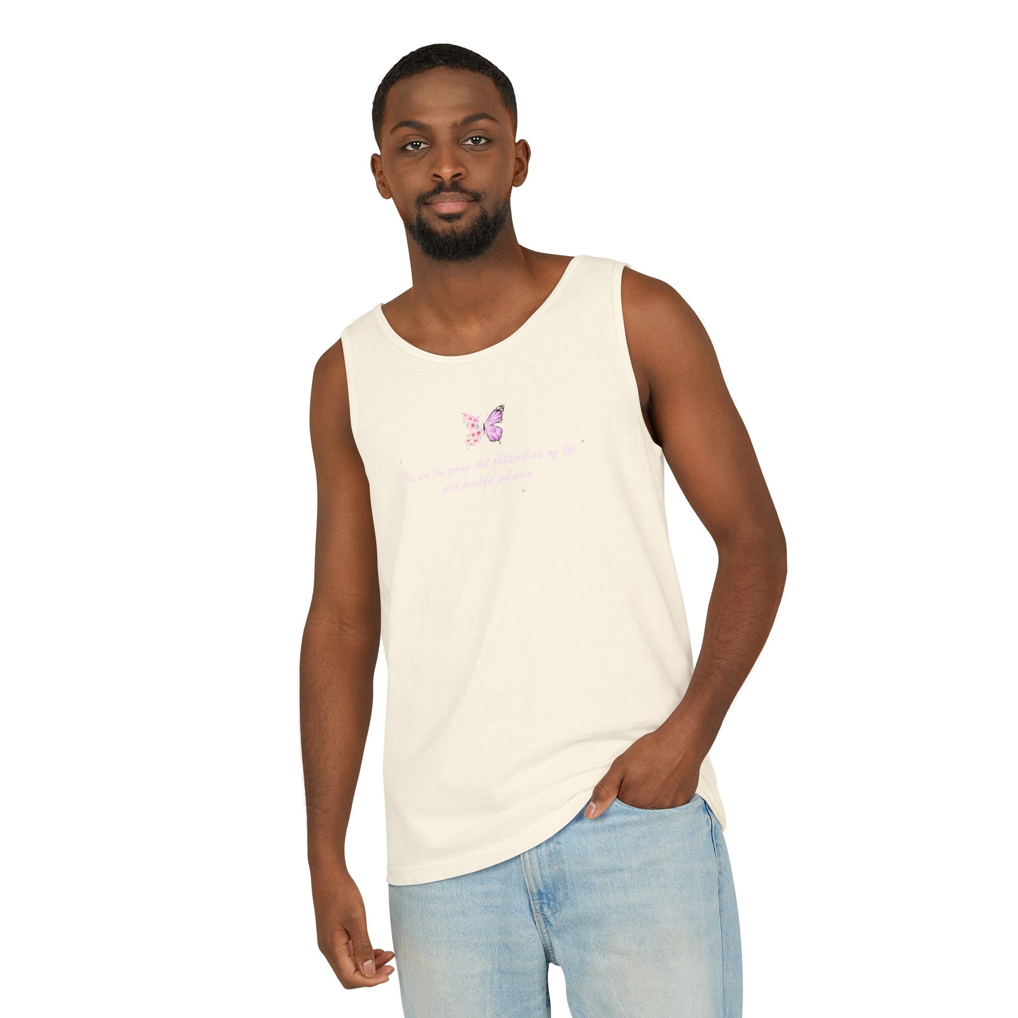 Unisex Navy Blue Floral Butterfly Spring Quote 100% Cotton Tank Top