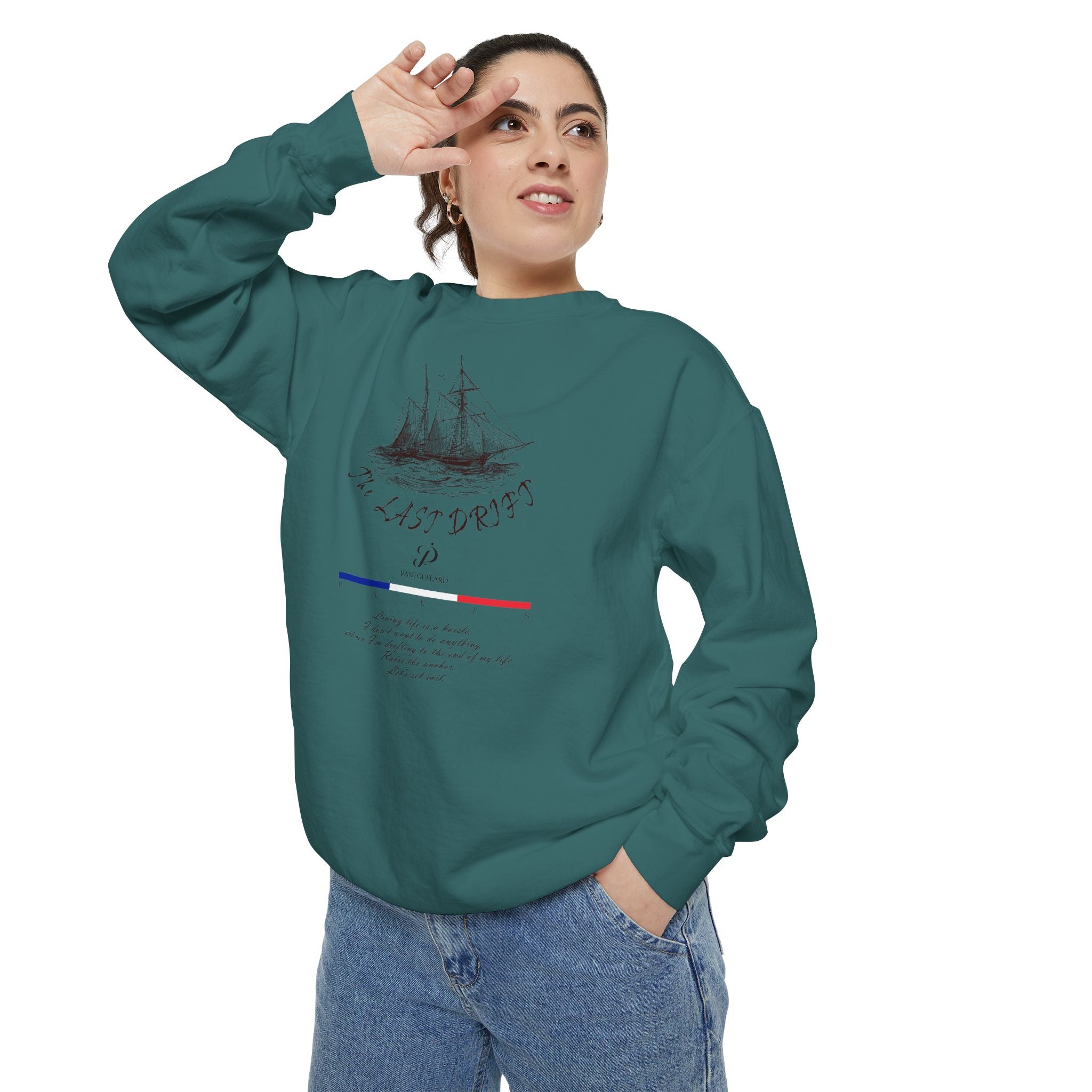Unisex White Vintage Ship Graphic Cotton Blend Sweatshirt