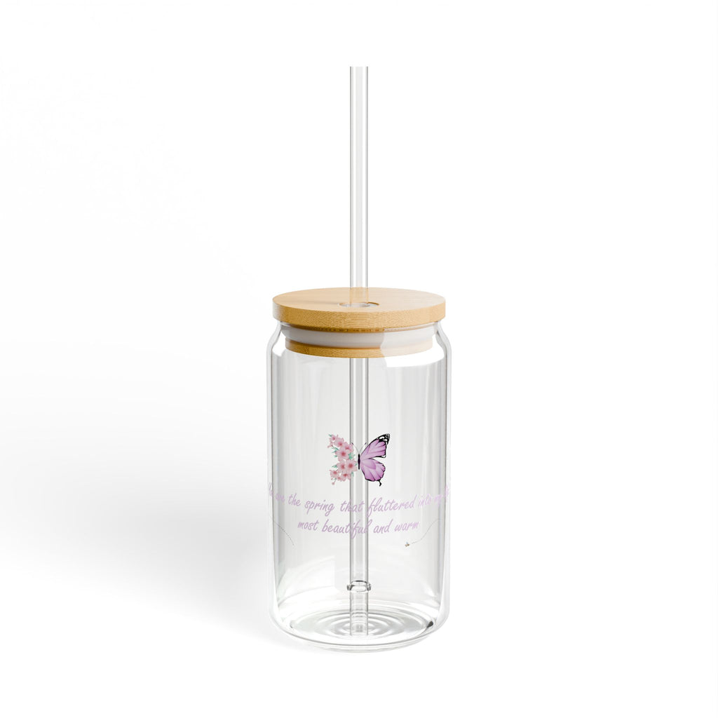Clear Elegant Floral Butterfly & Cherry Blossom Tempered Glass Sipper