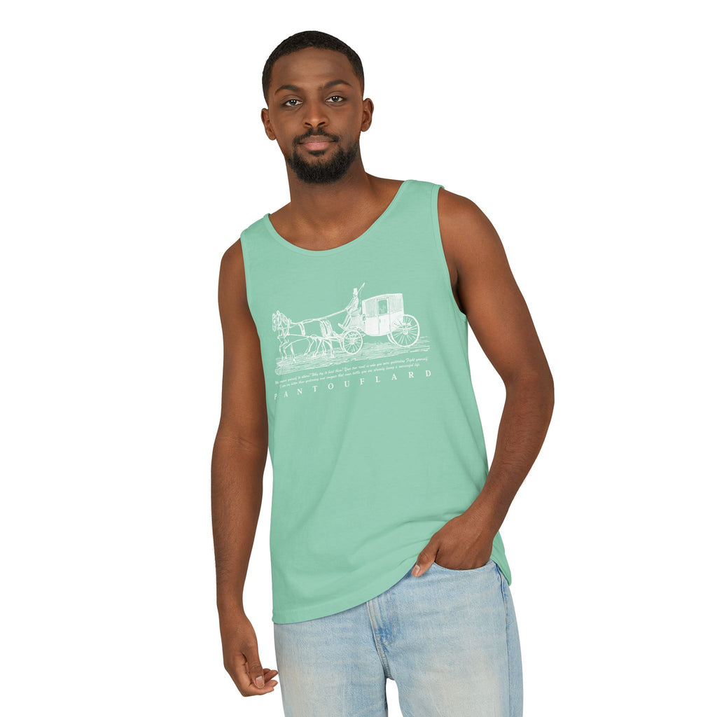 Unisex Black Pantouflard Carriage Cotton Garment-Dyed Tank Top