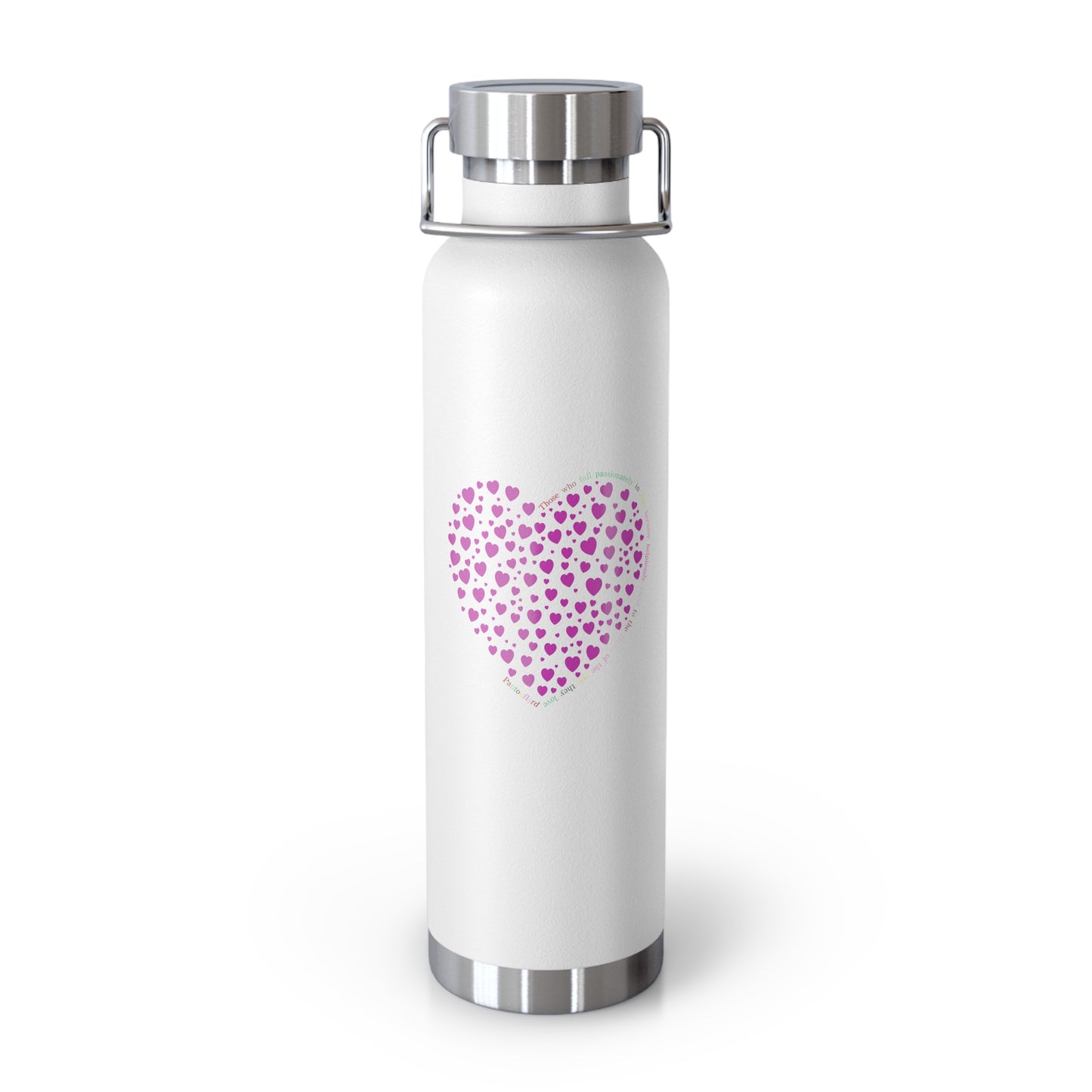 Copper Vacuum Insulated Water Bottle, 22oz (Pink Heart Design)