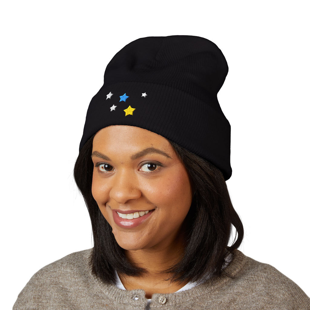 Unisex Cassiopeia Star Embroidered Acrylic Cuffed Beanie