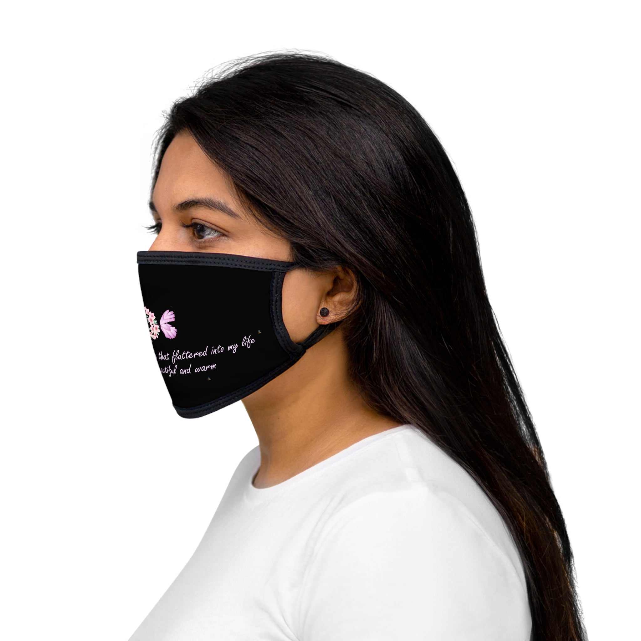 Black Floral Butterfly Spring Quote Mixed-Fabric Face Mask
