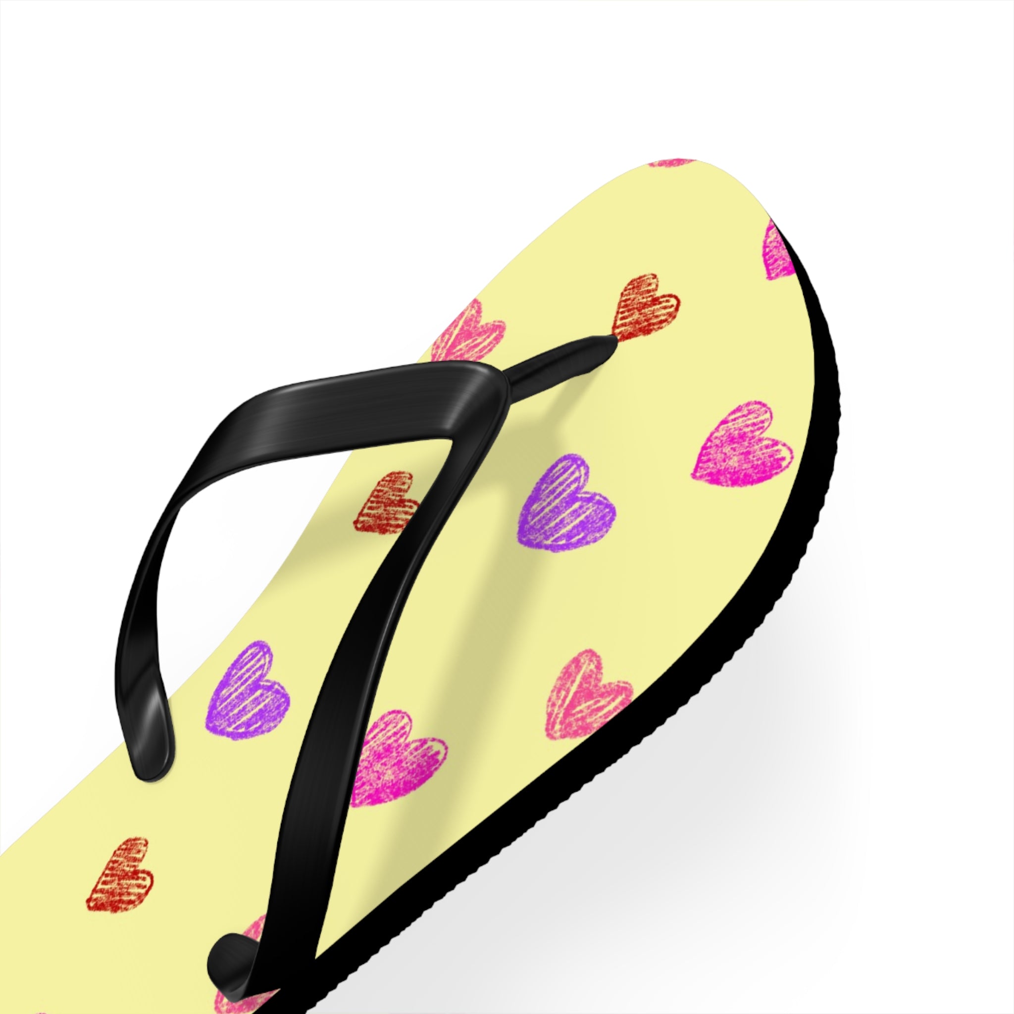 Unisex Light Yellow Colorful Hand Drawn Heart Pattern EVA Polyester Flip Flops