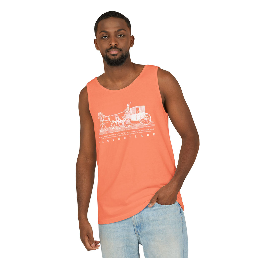 Unisex Black Pantouflard Carriage Cotton Garment-Dyed Tank Top