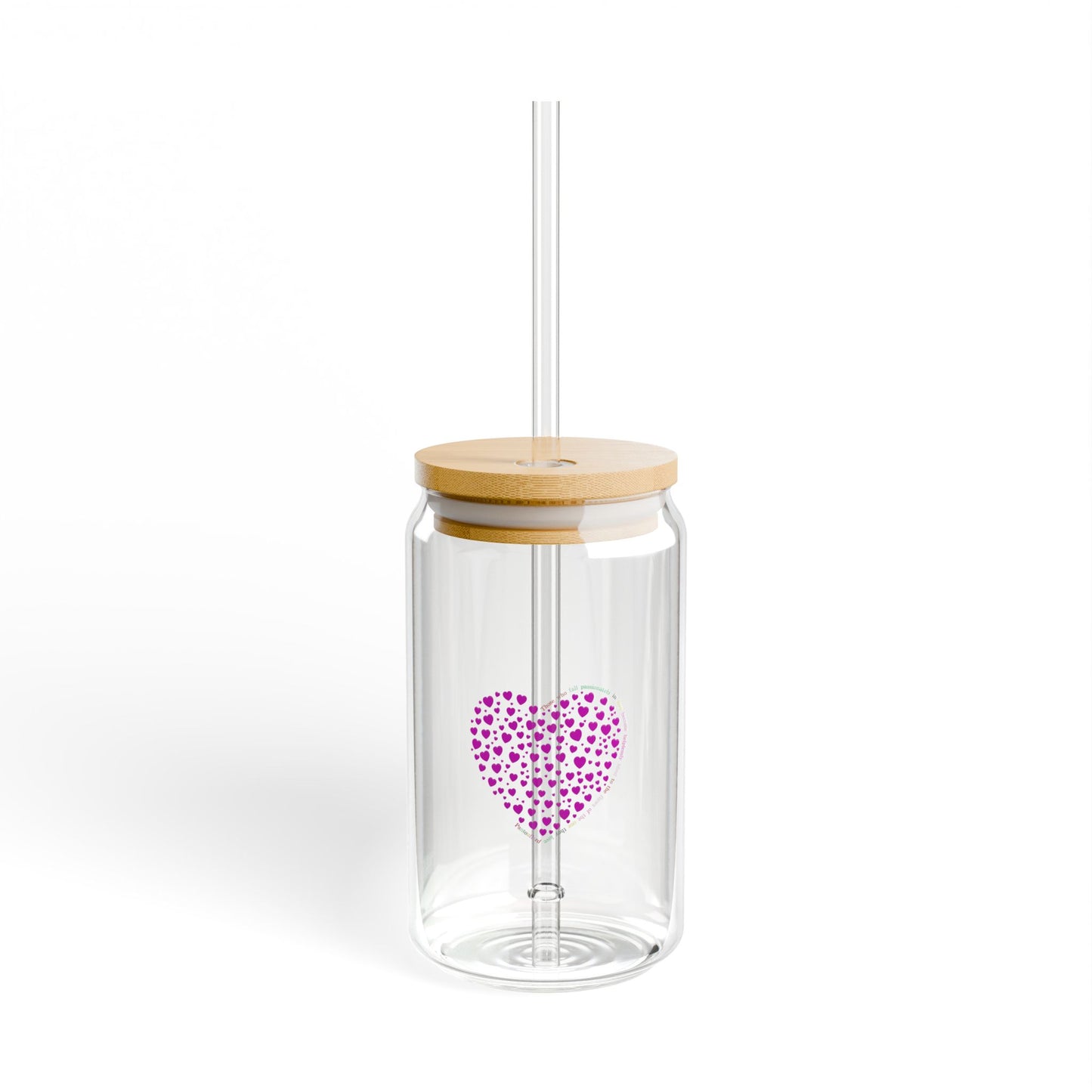 Pink Heart Design Sipper Glass, 16oz | Eco-Friendly Drinkware