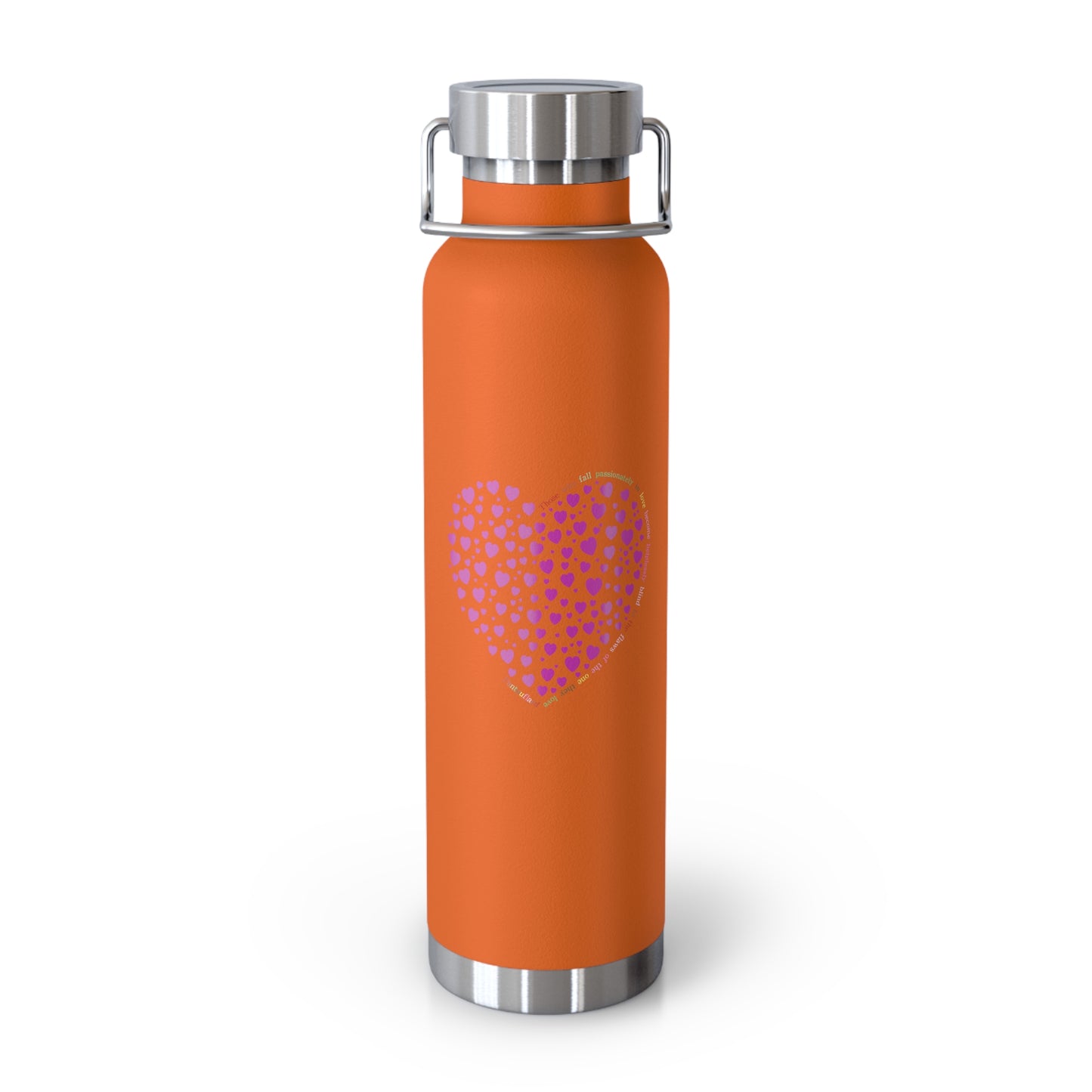 Copper Vacuum Insulated Water Bottle, 22oz (Pink Heart Design)