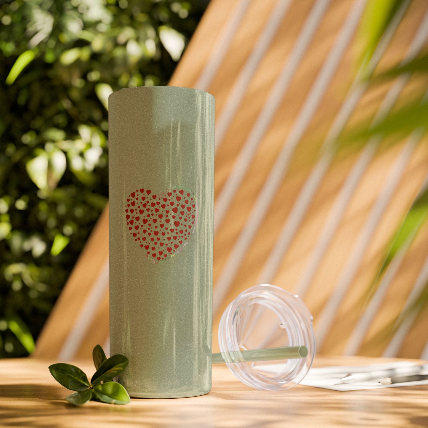 Red Heart Dot Skinny Tumbler | 20oz Reusable Travel Mug, Eco-Friendly Drinkware