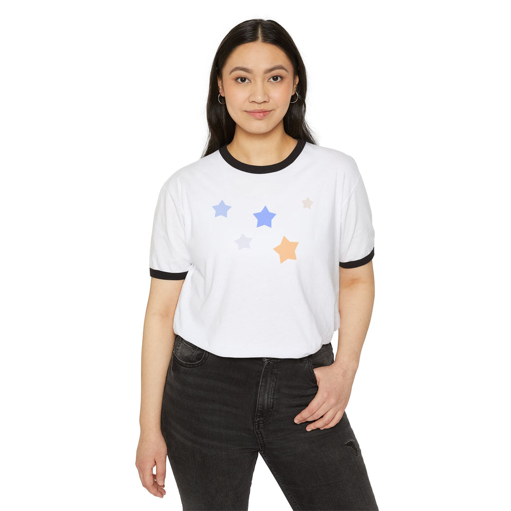 Cassiopeia Constellation Graphic Ringer T-Shirt - W-Shape Astronomy Cotton Tee