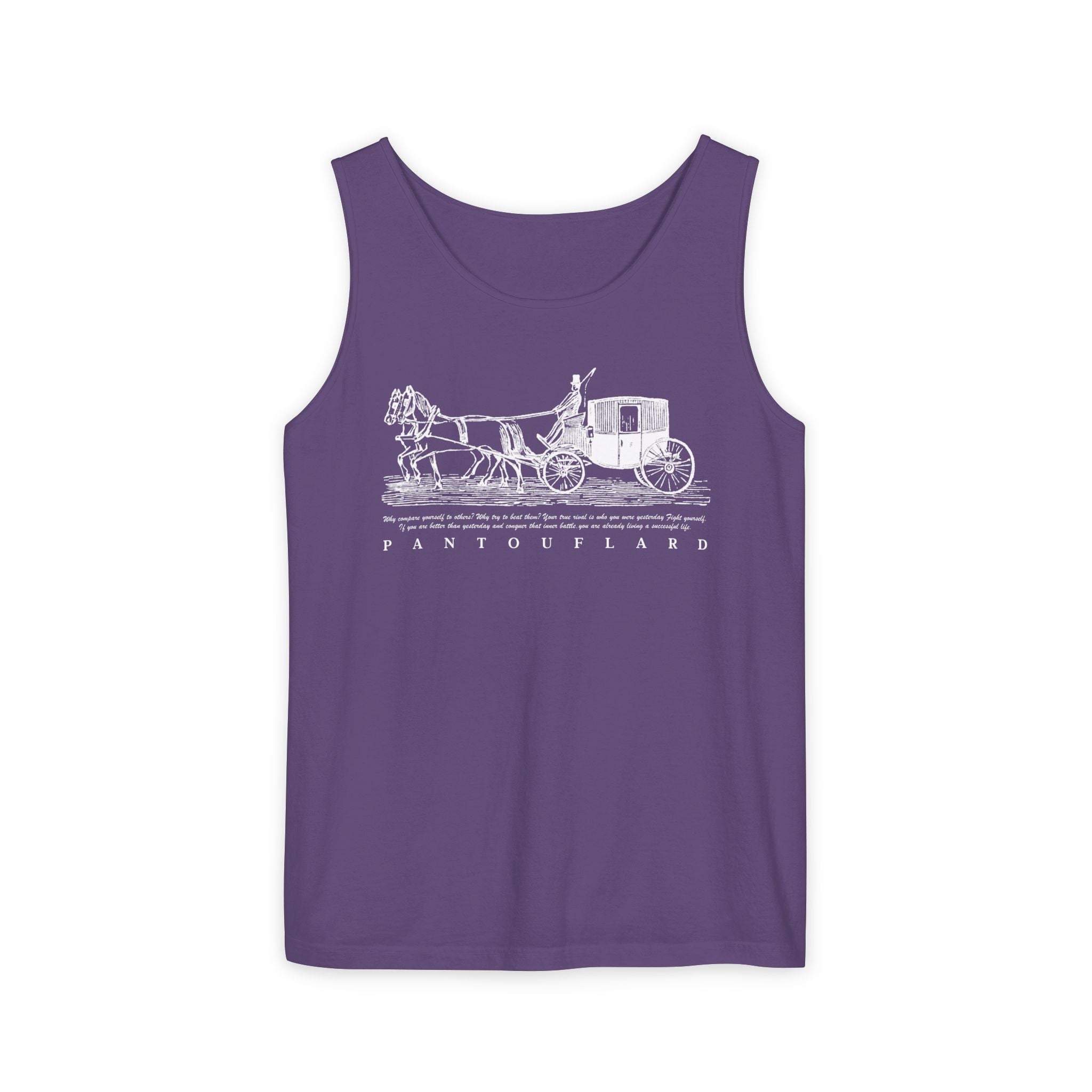 Unisex Black Pantouflard Carriage Cotton Garment-Dyed Tank Top