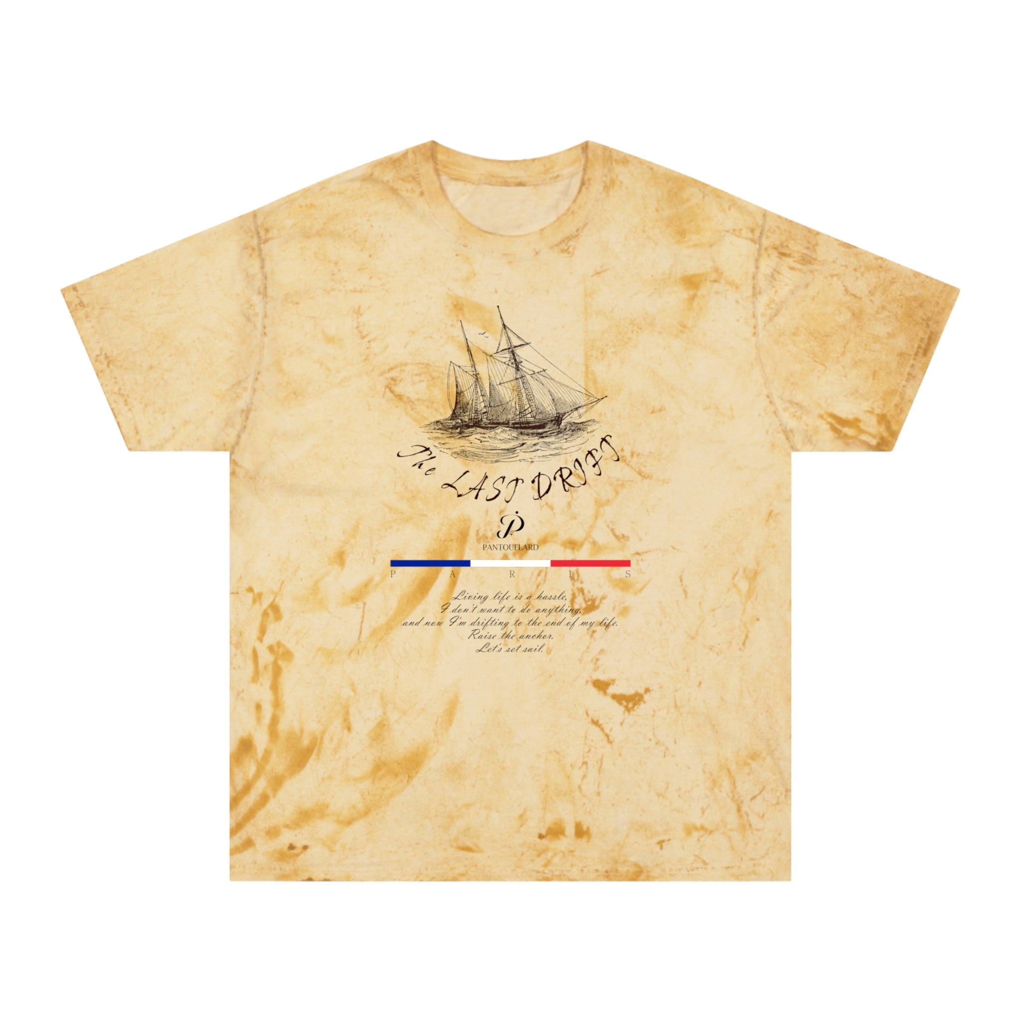 Unisex Grey Color Blast Vintage Ship Graphic 100% Cotton T-Shirt
