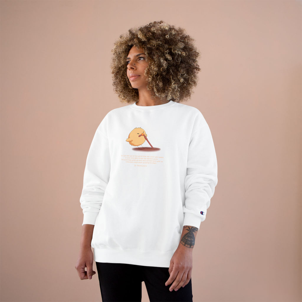 Champion Unisex White Pantouflard Chick Cotton Blend Crewneck Sweatshirt