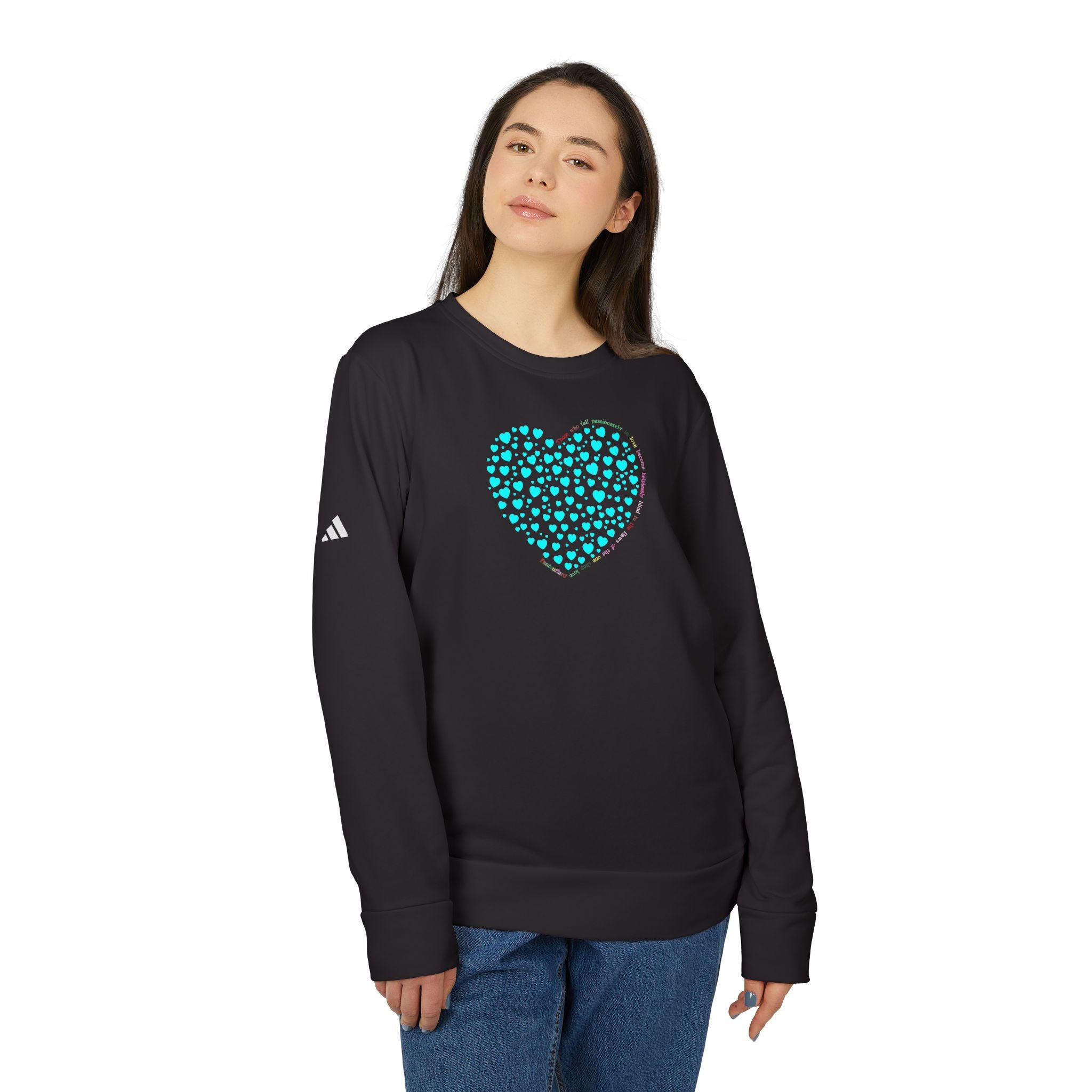 Adidas Unisex Black Mint Heart Fleece Crewneck Sweatshirt