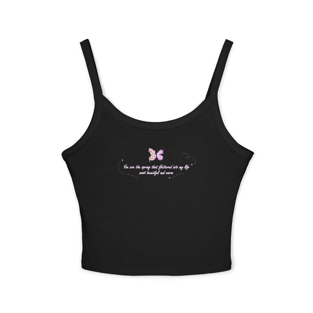 Women's Pink Floral Butterfly Spring Quote Cotton Blend Spaghetti Strap Tank Top