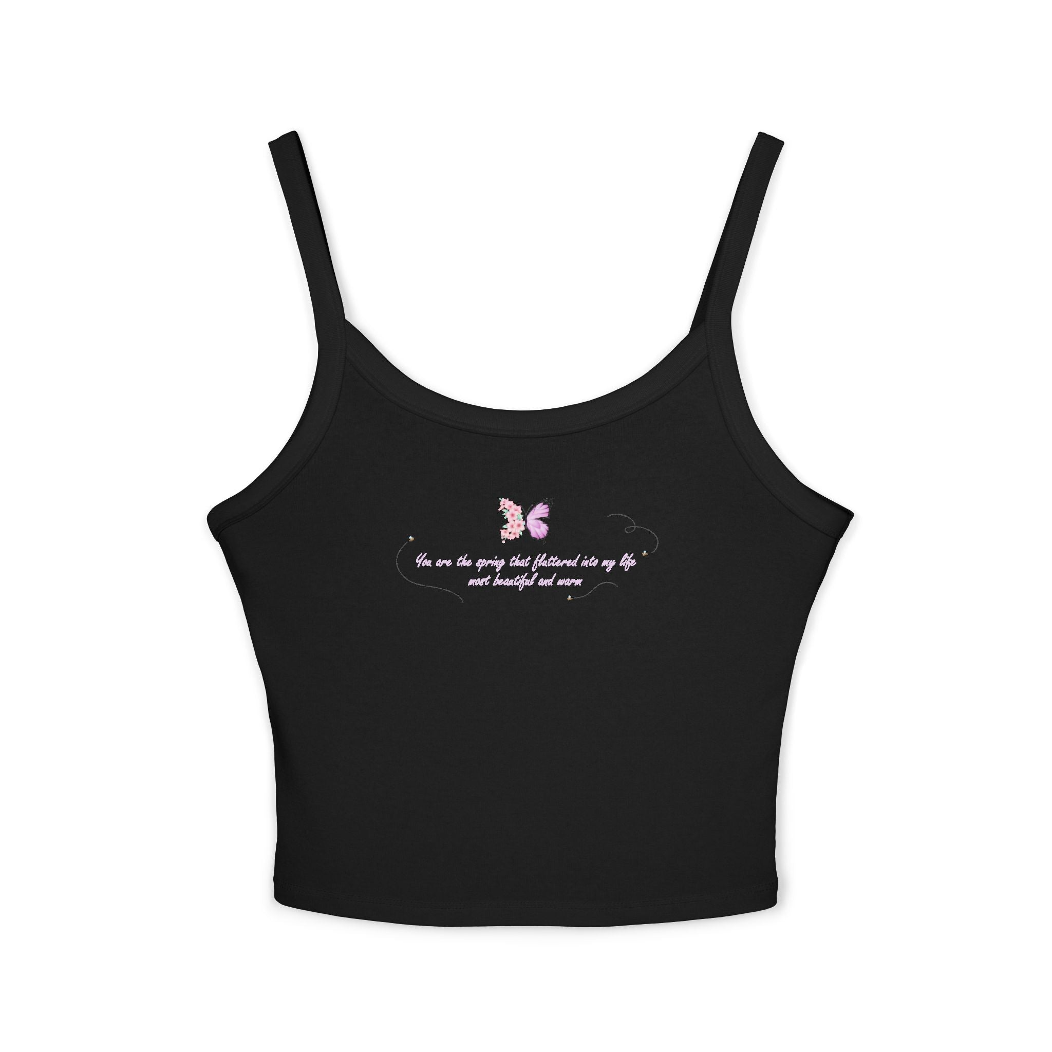 Women's Pink Floral Butterfly Spring Quote Cotton Blend Spaghetti Strap Tank Top