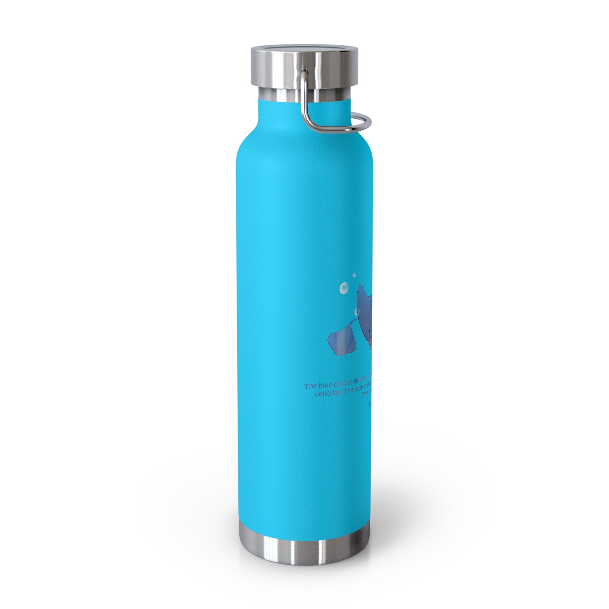 Cyan Blue Cute Stingray Eating Crab Quote 22oz Copper Vacuum Insulated Bottle