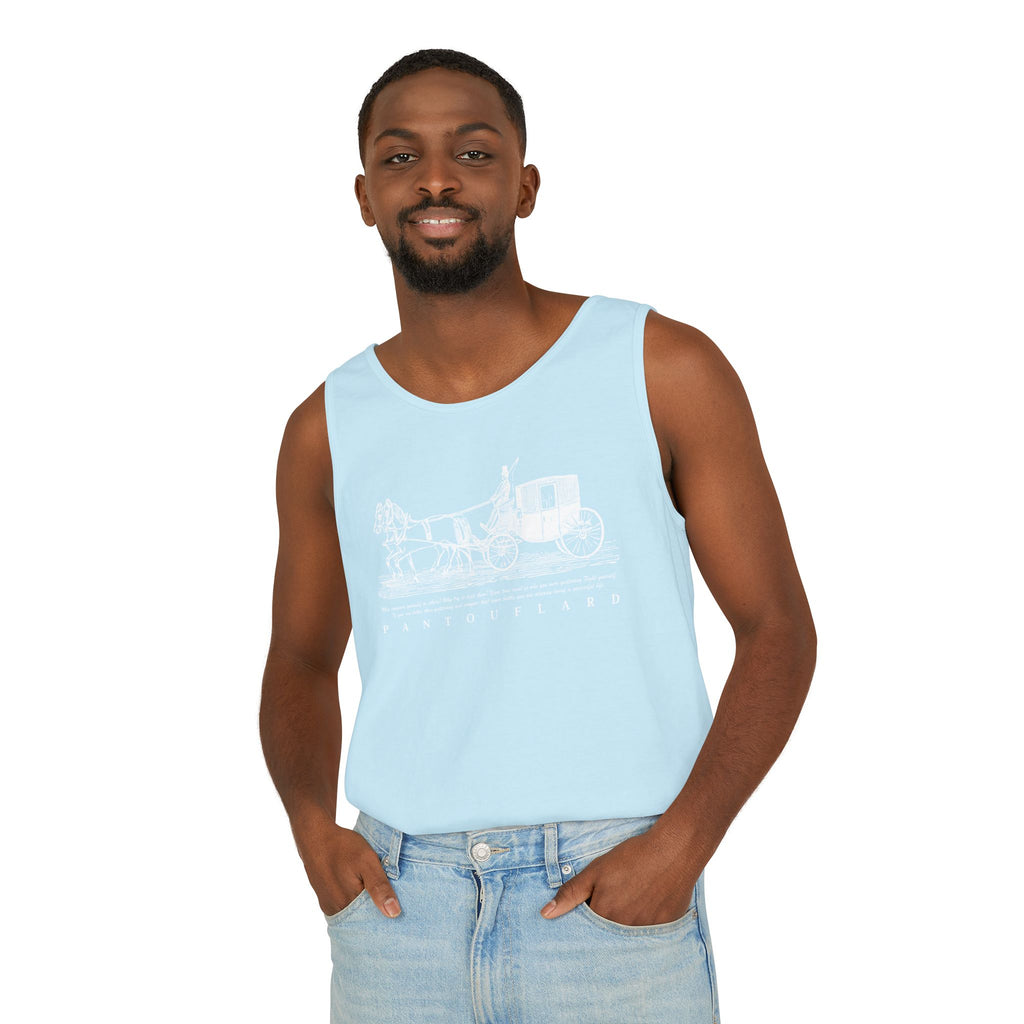 Unisex Black Pantouflard Carriage Cotton Garment-Dyed Tank Top