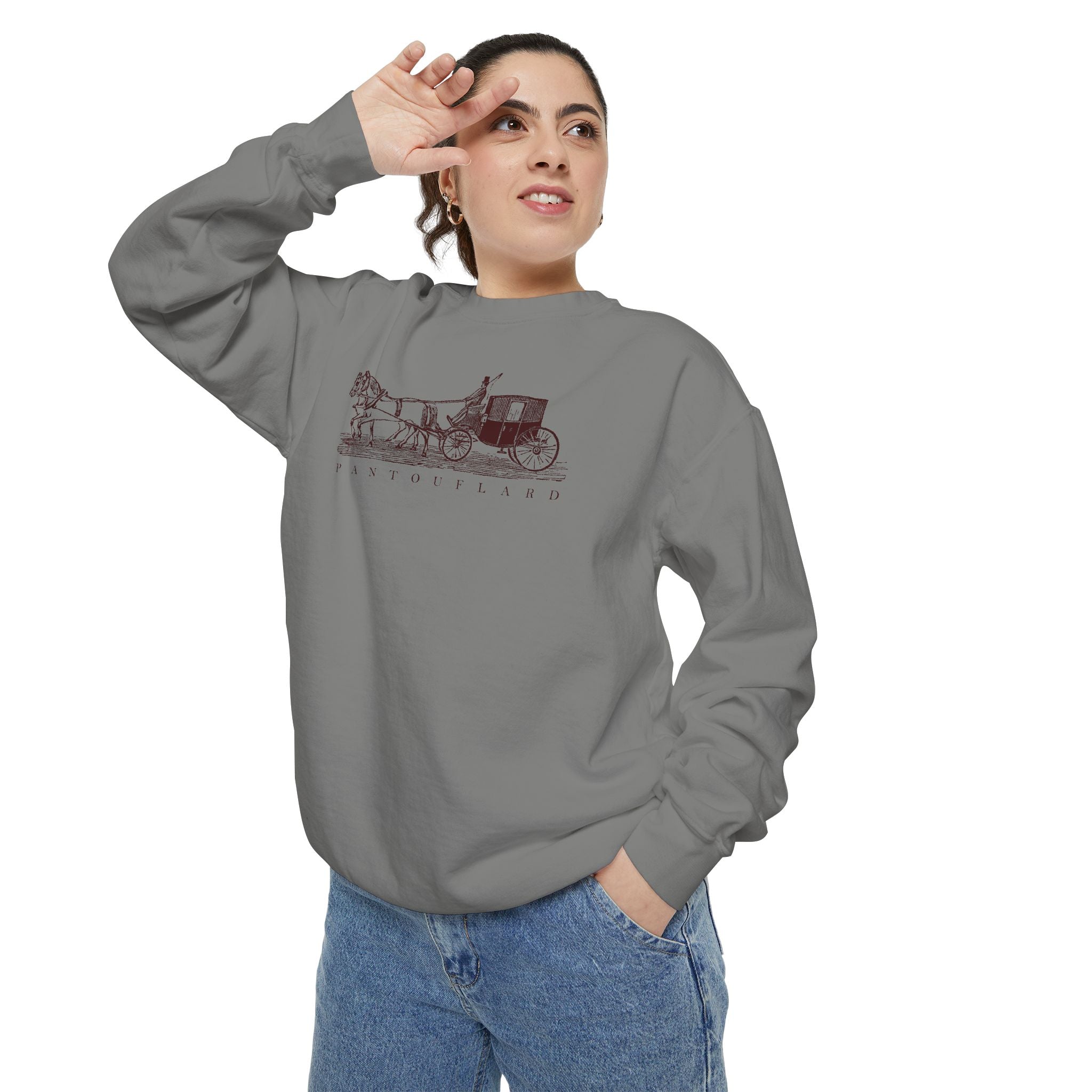 Unisex White Pantouflard Carriage Cotton Blend Sweatshirt