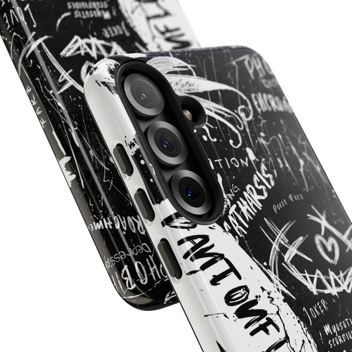 Fundas resistentes: funda atrevida para iPhone, Galaxy, Google Pixel, diseño de grafiti negro, estética urbana, regalo para amantes del arte, accesorios de teléfono modernos, estilo callejero