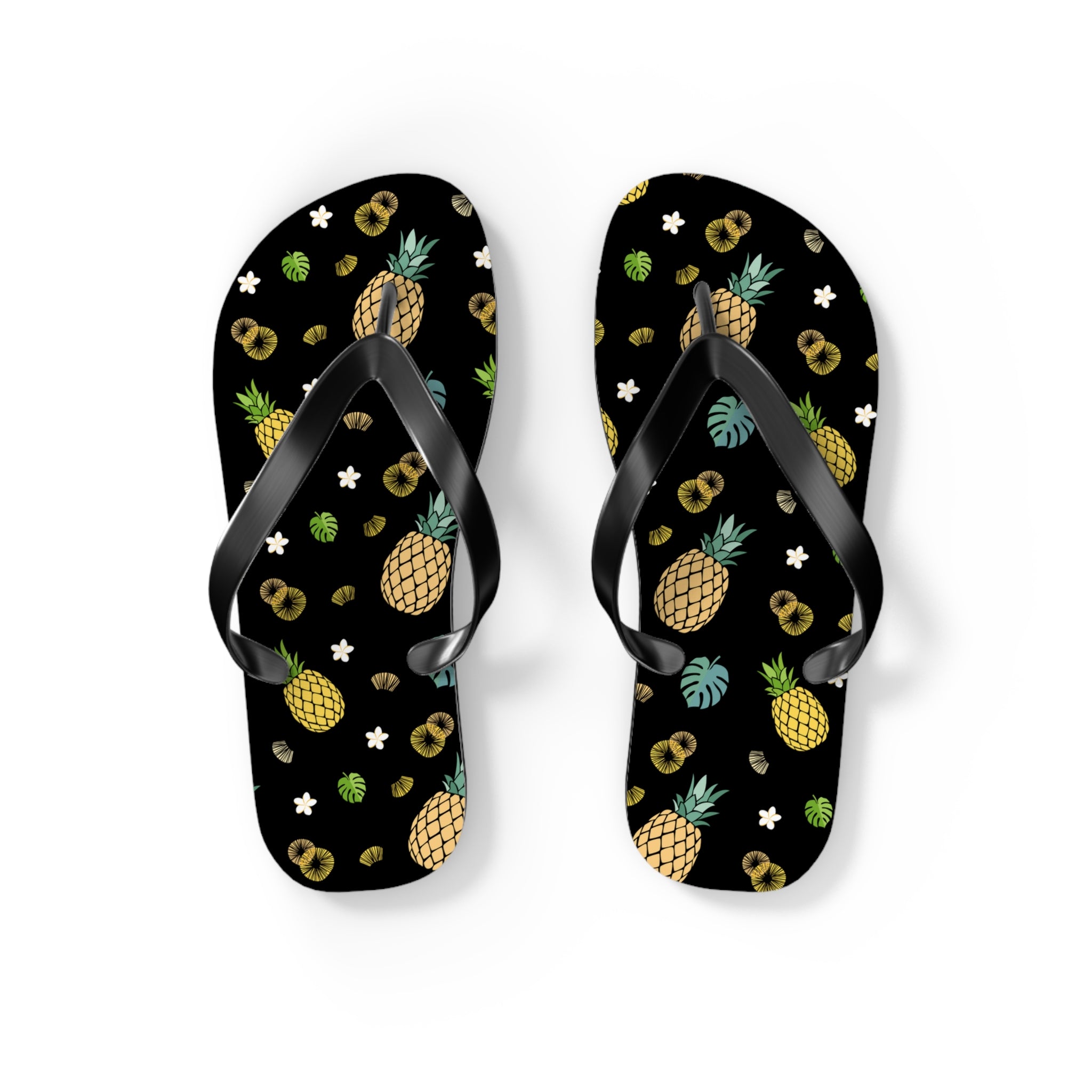 Unisex Black Pineapple Tropical Pattern EVA Polyester Flip Flops