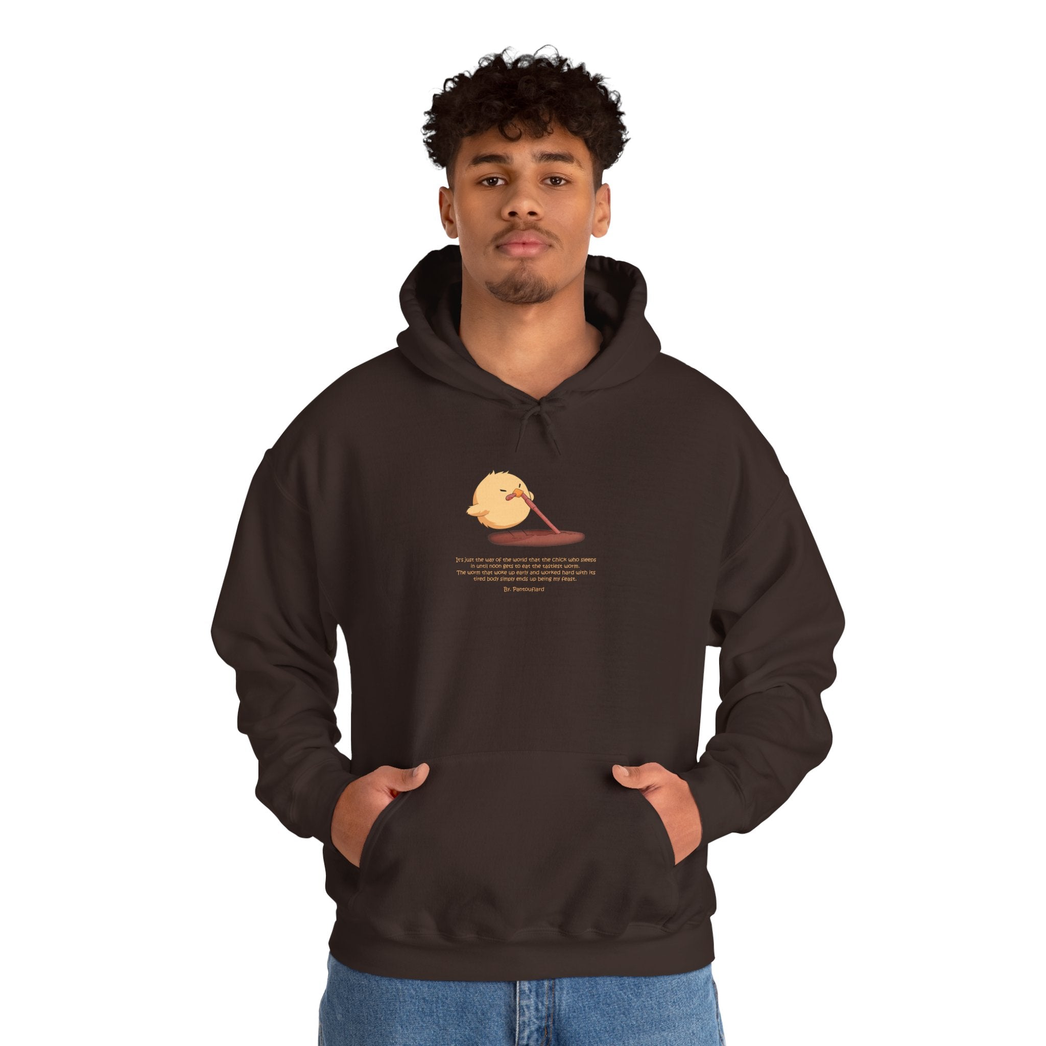 Kitsch Kawaii Chick & Worm Graphic Hoodie - The Quiet Victory (Aesthetic Streetwear Fleece)