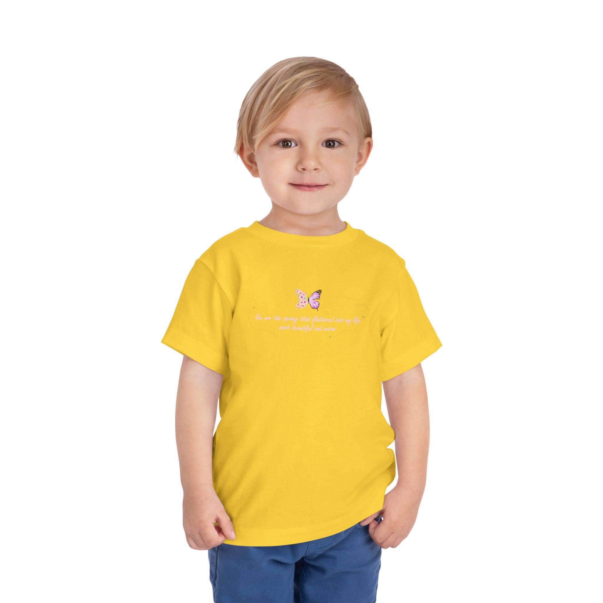 Toddler Yellow Floral Butterfly Spring Quote 100% Cotton Short Sleeve Tee