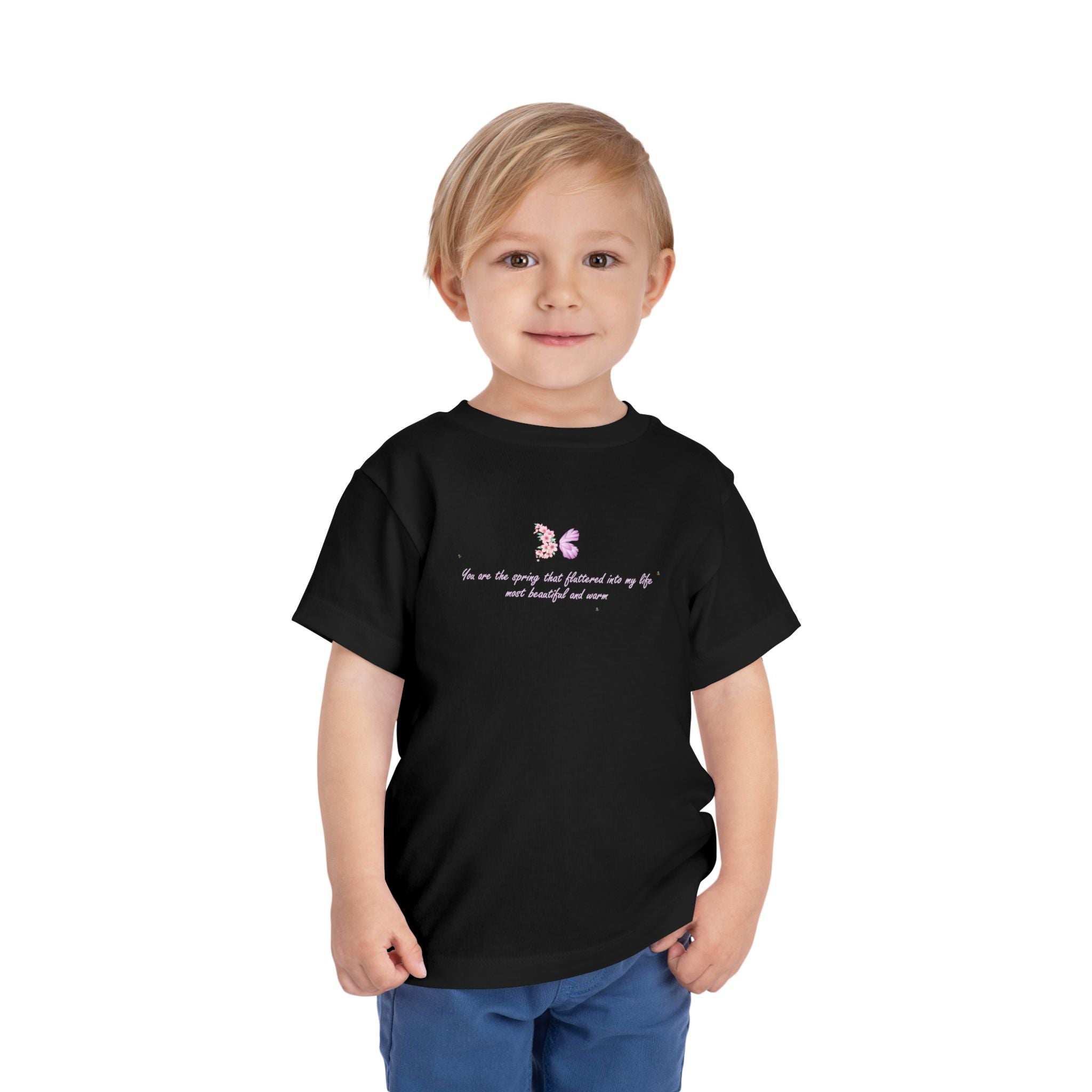 Toddler Yellow Floral Butterfly Spring Quote 100% Cotton Short Sleeve Tee