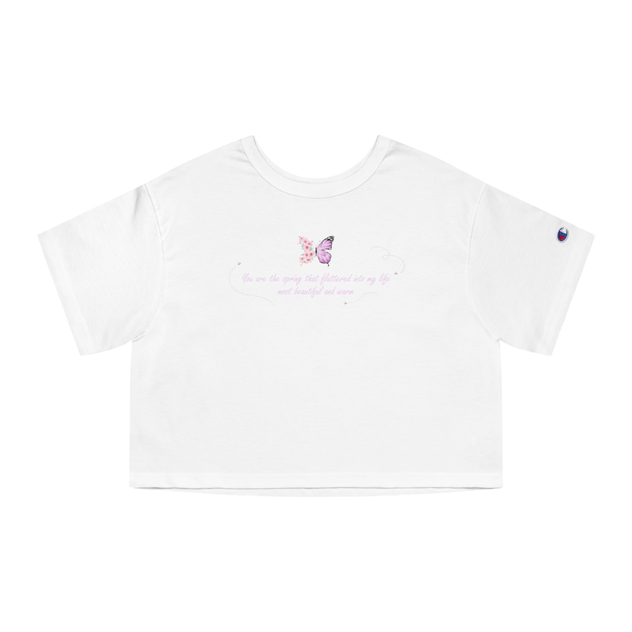Women's White Floral Butterfly Spring Quote 100% Cotton Champion Cropped T-Shirt